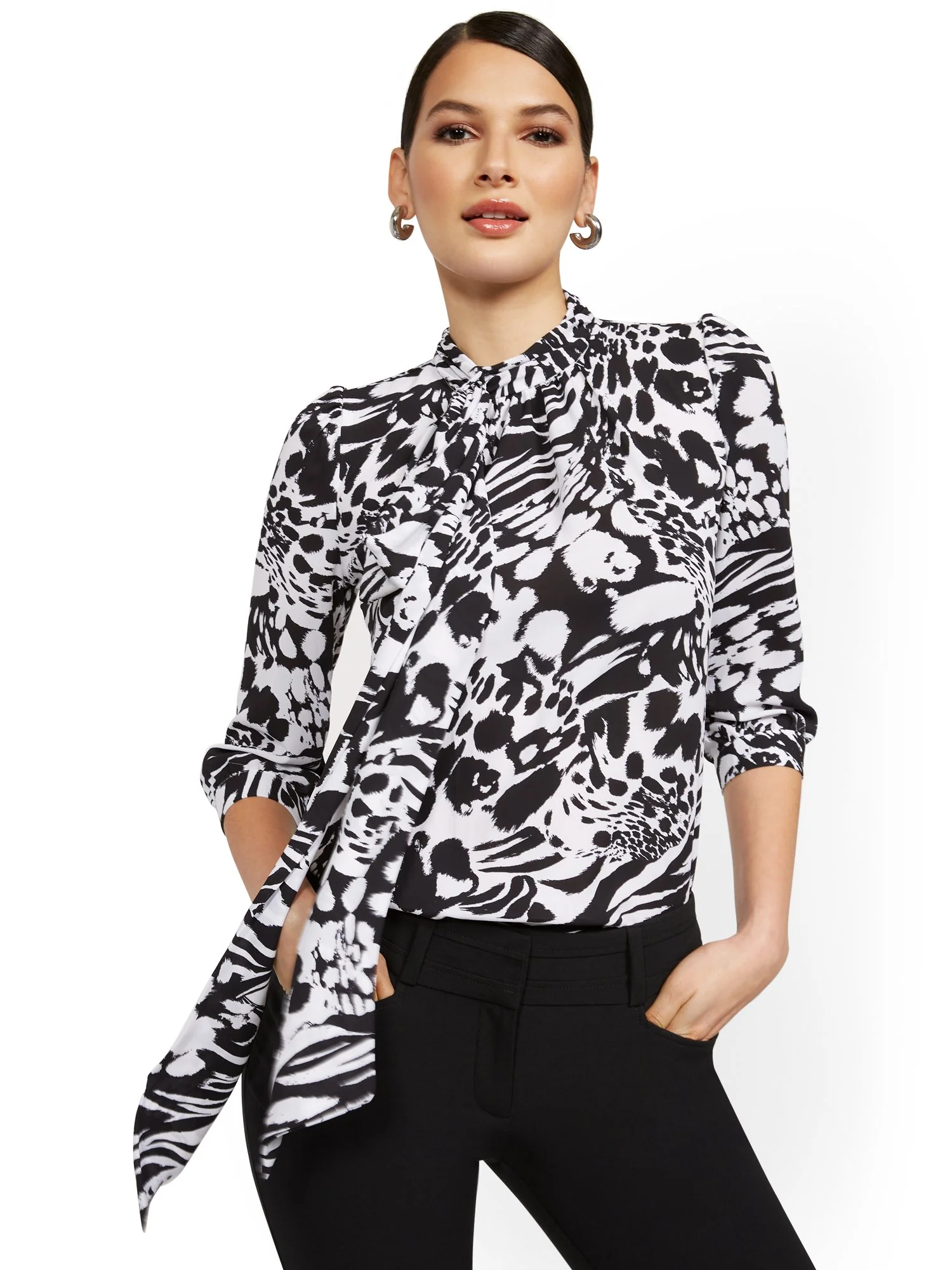 Petite Floral-Print Bow Blouse - 7th Avenue - Image 2