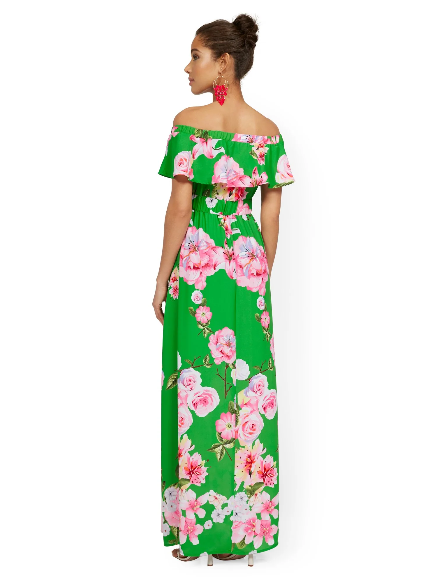 Petite Floral-Print Off-the-Shoulder Ruffle-Top Maxi Dress - Image 3