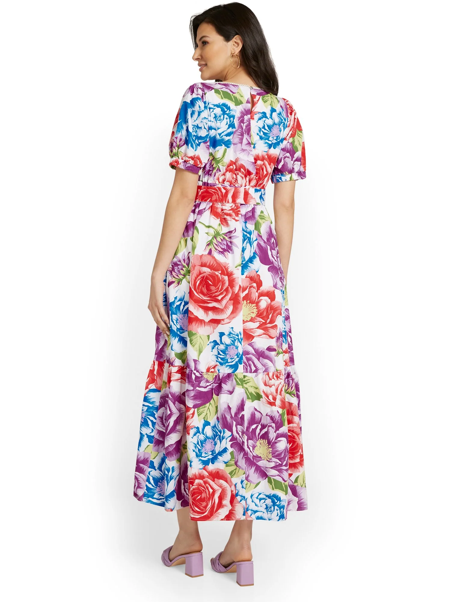 Petite Floral-Print Puff-Sleeve Maxi Dress - Image 3