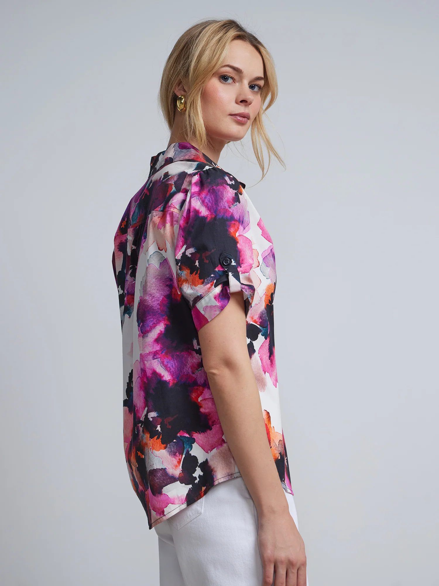 Petite Floral Button-Front Secret Snap - NY&C Madison Shirt® - Image 2