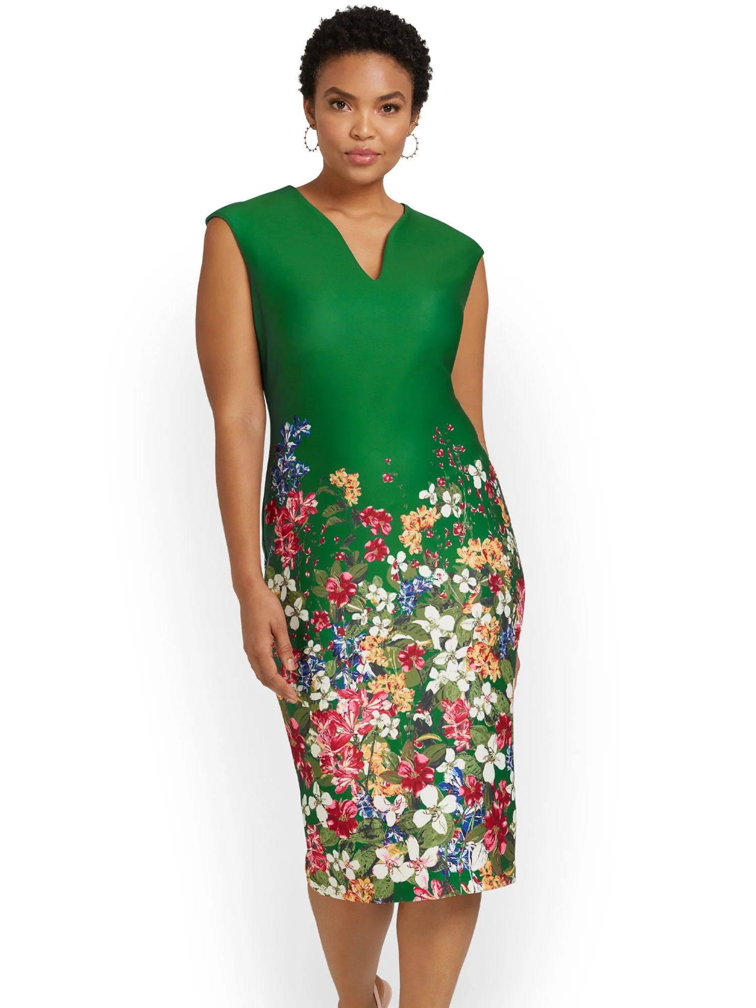 Petite Floral-Print V-Neck Sheath Dress - Image 2
