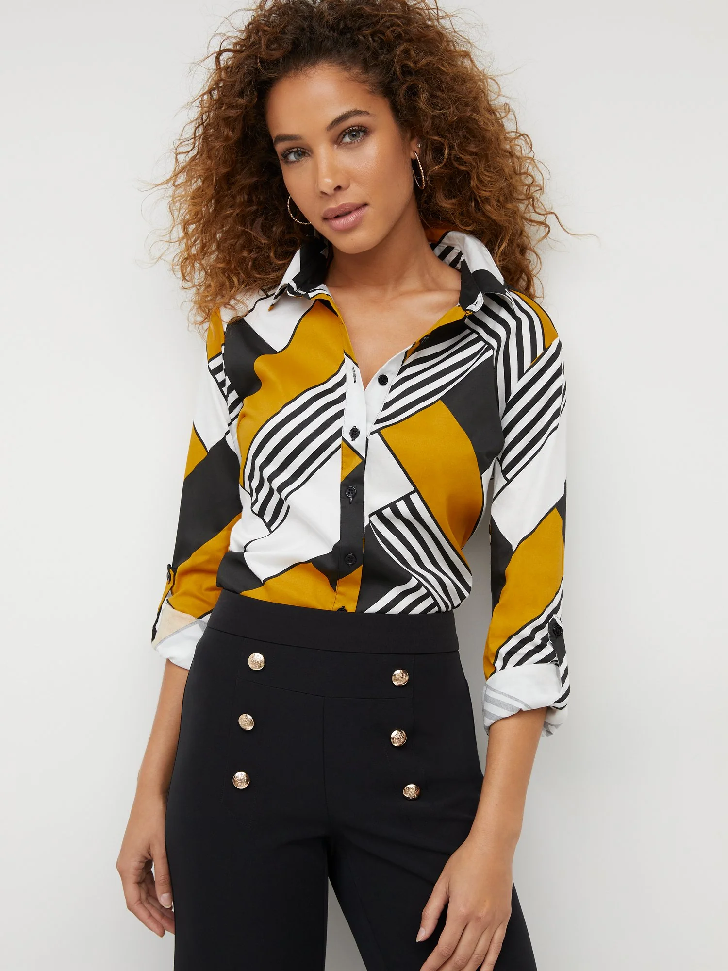 Petite Geometric-Print Button-Front Secret Snap - NY&C Madison Shirt® - Image 2