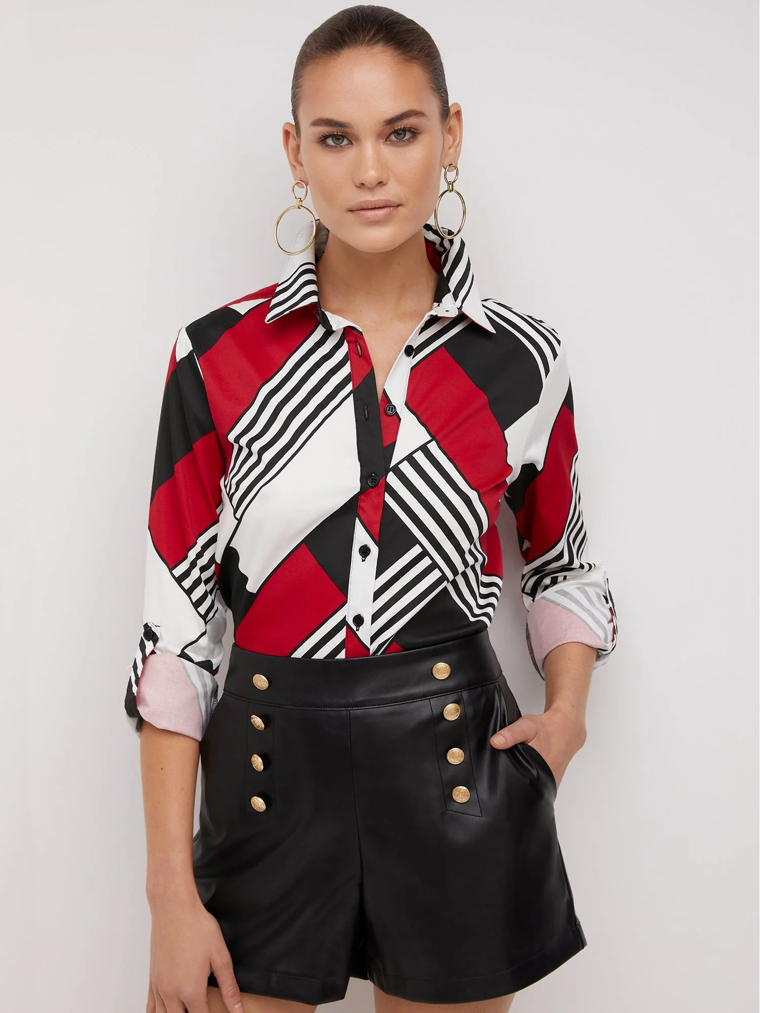 Petite Geometric-Print Button-Front Secret Snap - NY&C Madison Shirt® - Image 6