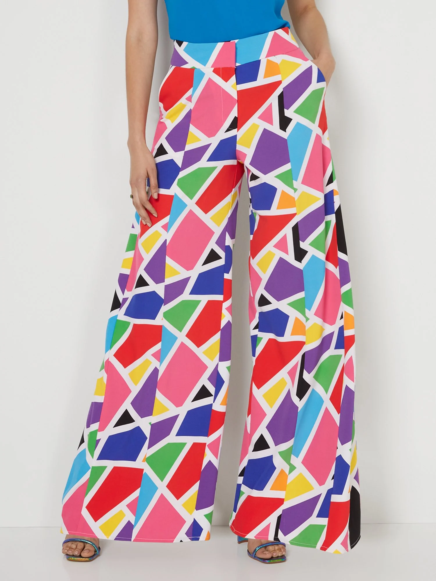 Petite Geometric-Print High-Waisted Wide-Leg Pant - Image 2