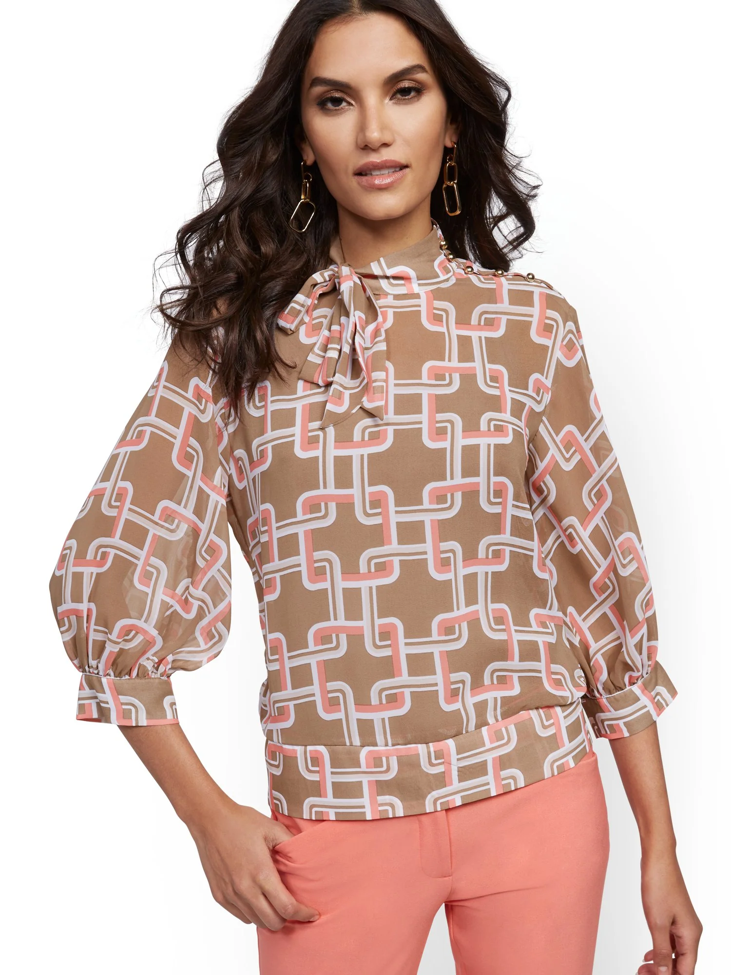 Petite Graphic-Print Tie-Front Blouse - 7th Avenue - Image 5