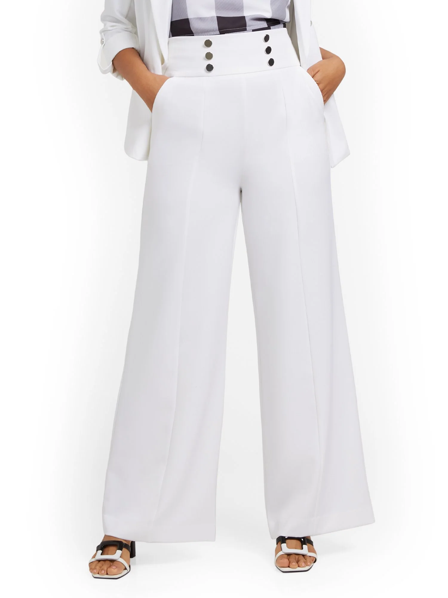 Petite High-Waisted Button-Front Wide-Leg Pant - Image 2