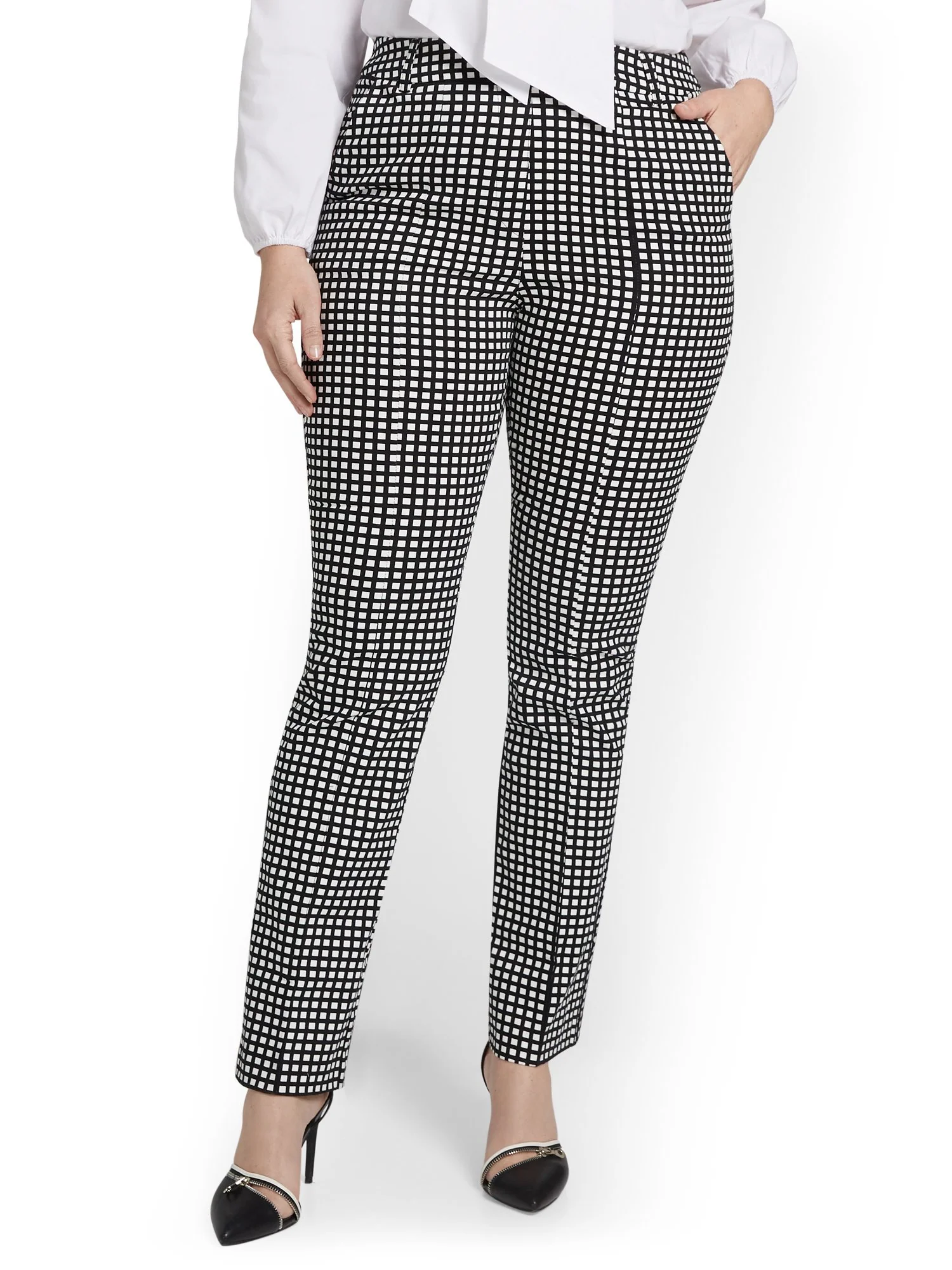 Petite High-Waisted Check Straight-Leg Pant - NY&Chic Collection - Image 2