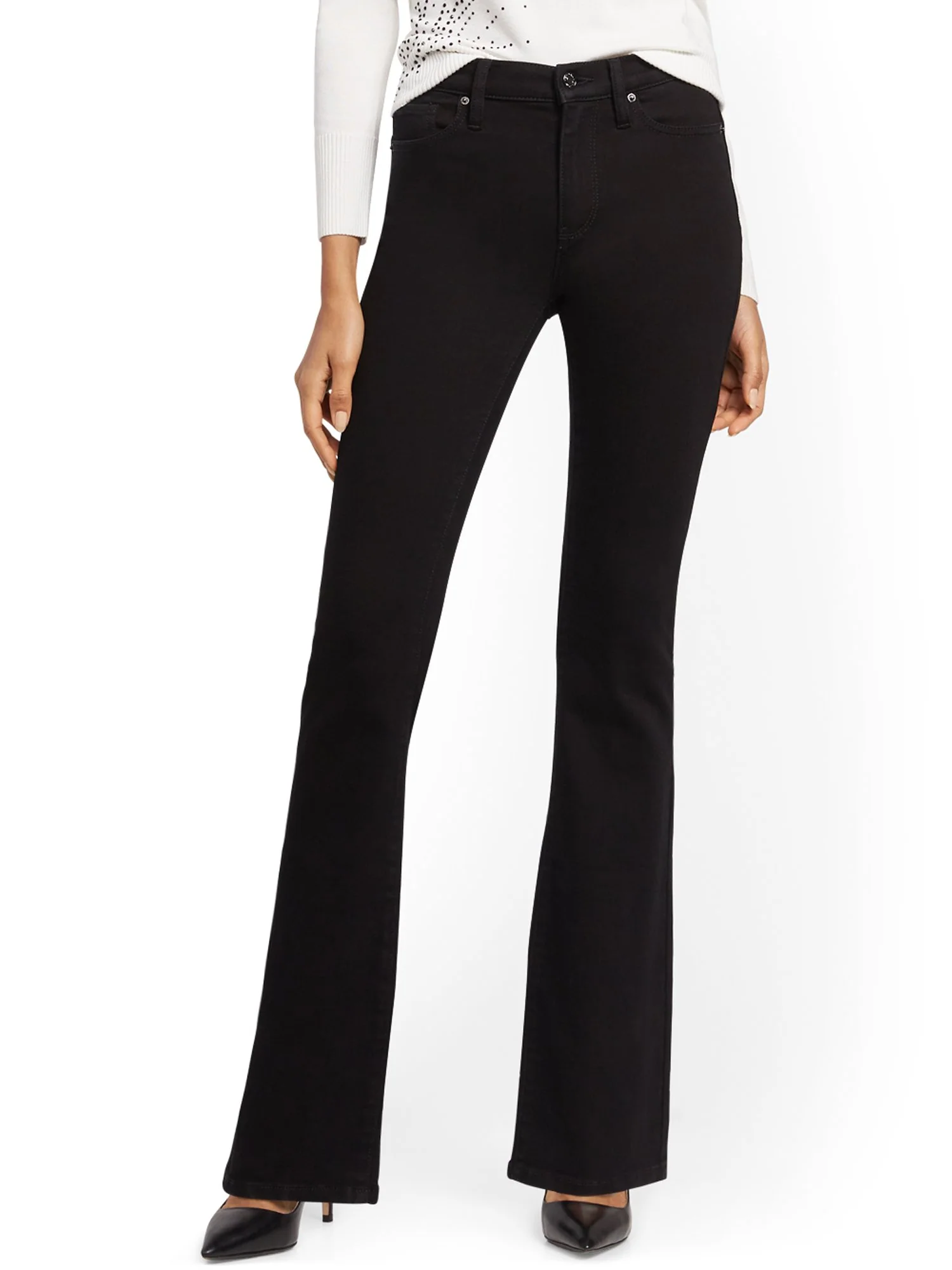 Petite High-Waisted Curvy Barely Bootcut Jeans - Black - Image 2