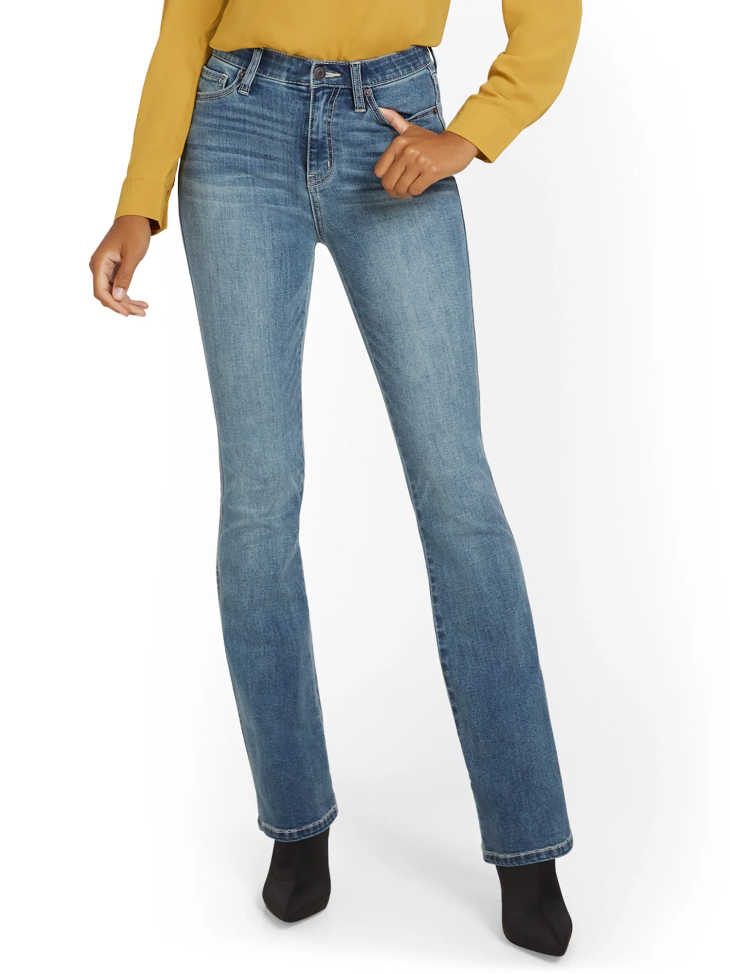 Petite High-Waisted Curvy Essential Bootcut Jeans - Vibrant Blue Wash - Image 2