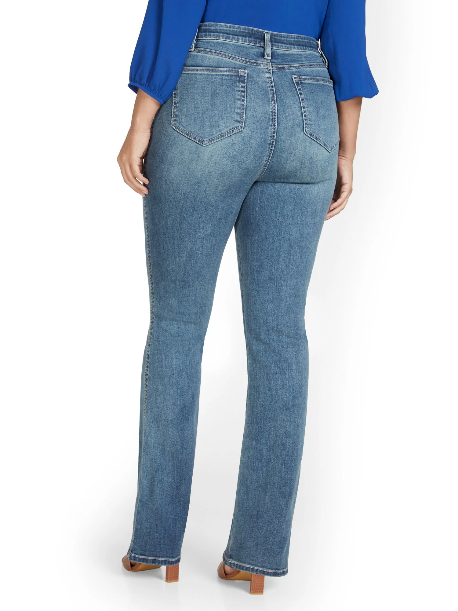 Petite High-Waisted Curvy Essential Bootcut Jeans - Vibrant Blue Wash - Image 3
