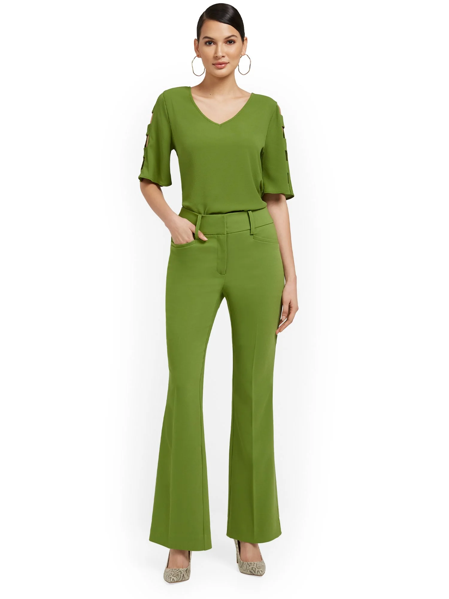 Petite High-Waisted Curvy-Fit Bootcut Pant - Premium Stretch - Image 8