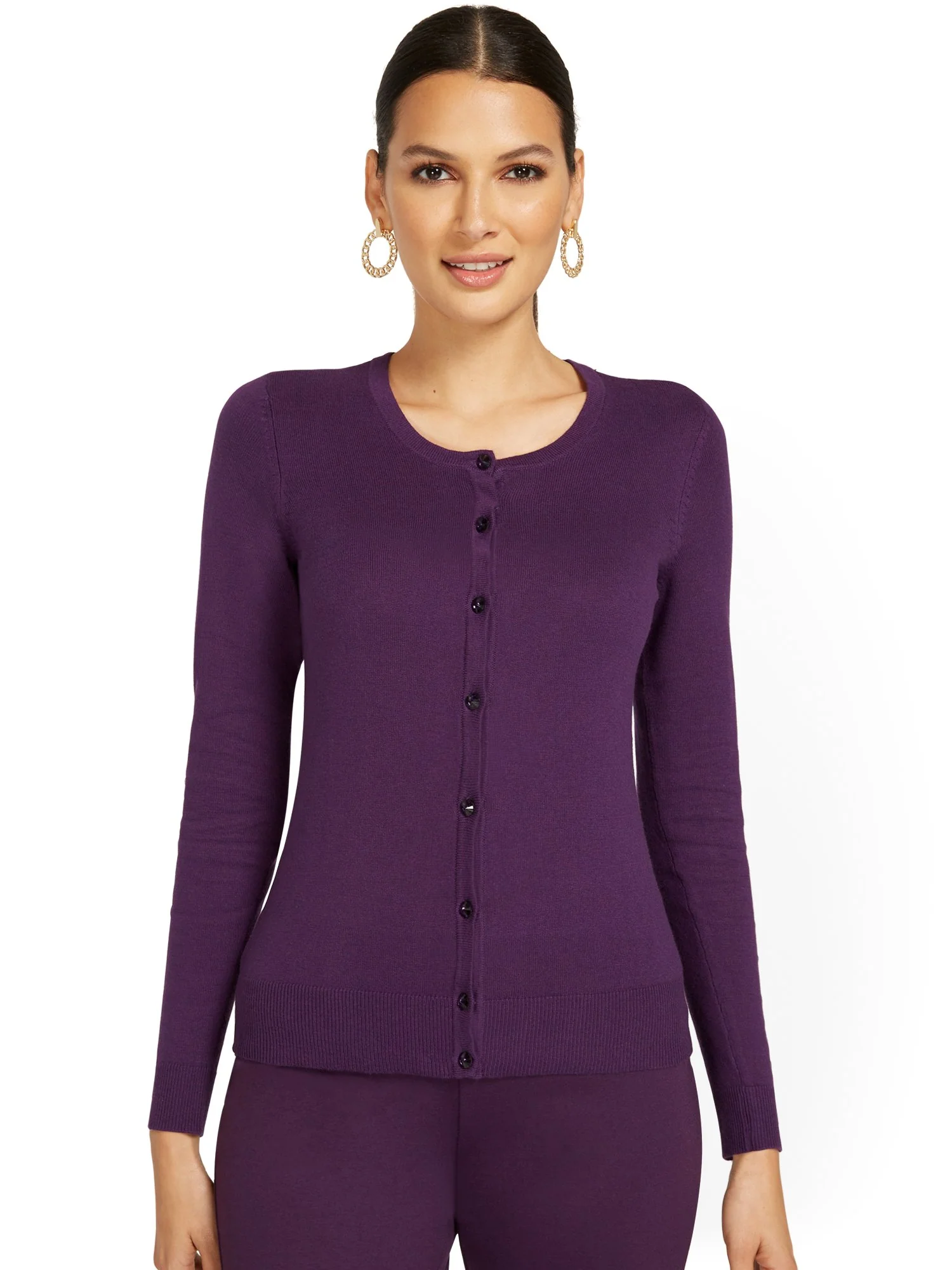 Petite Jeweled-Button Chelsea Crewneck Cardigan - Image 16