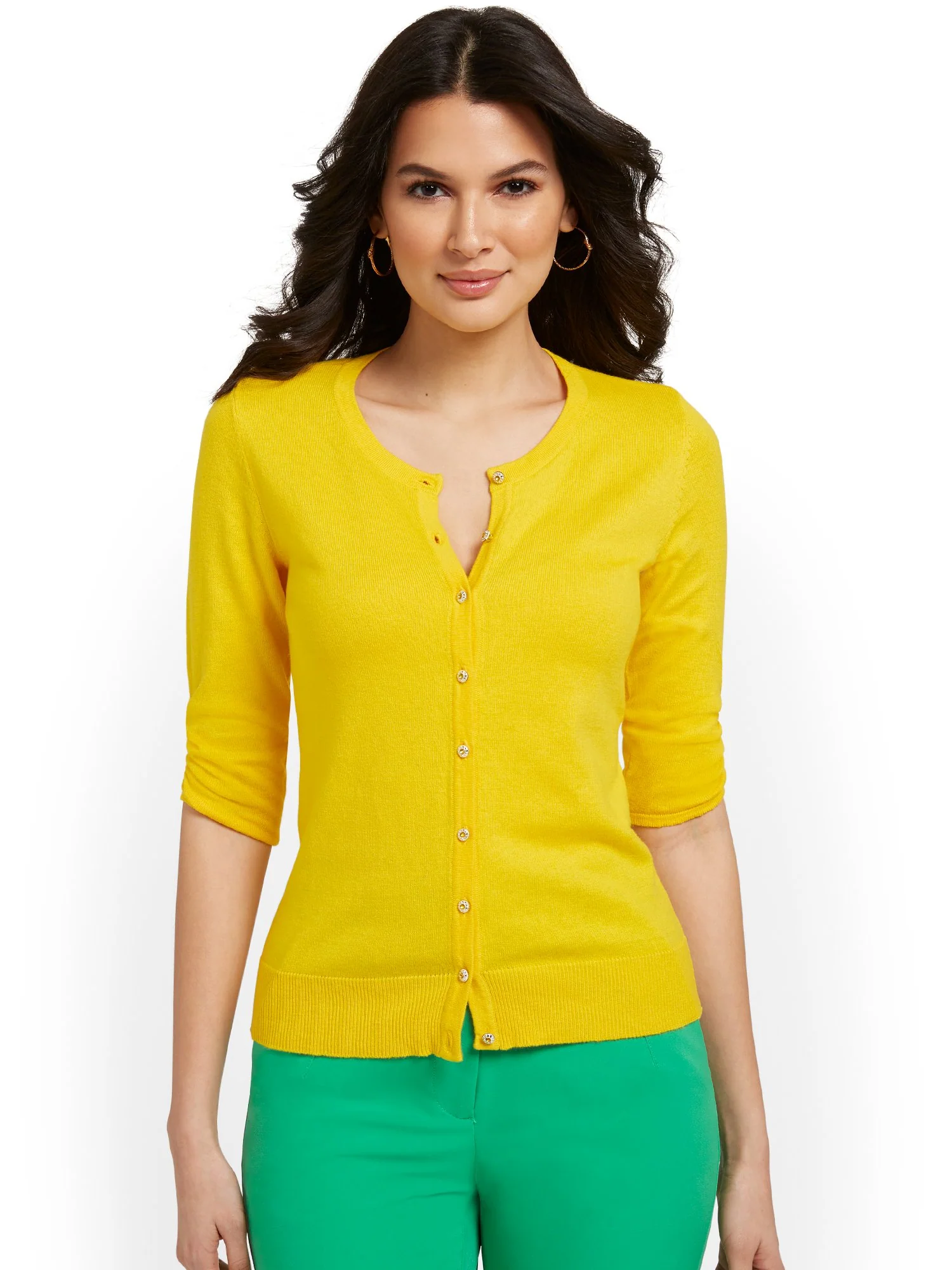 Petite Jeweled-Button Chelsea Crewneck Cardigan - Image 15