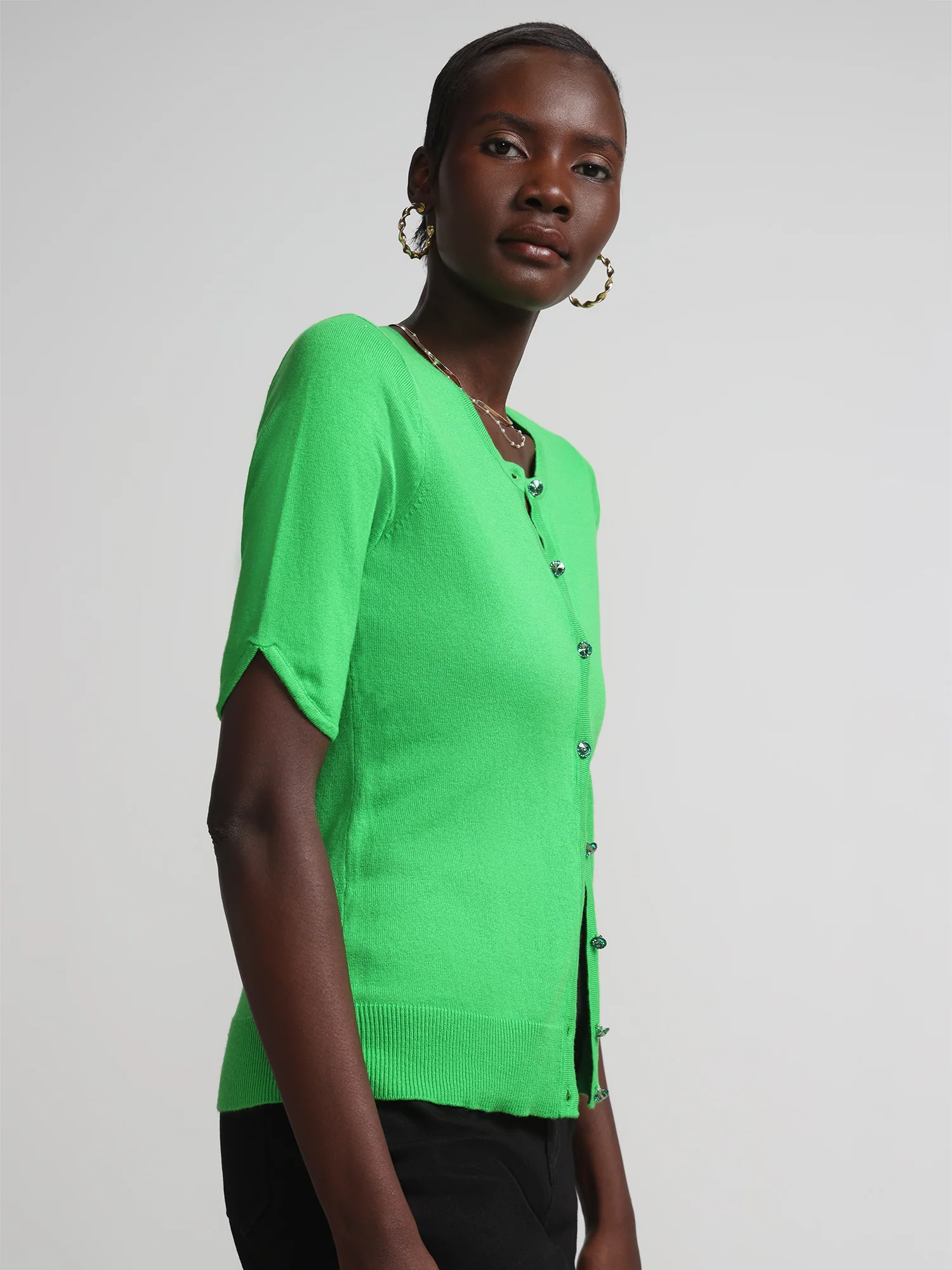 Petite Jeweled-Button Chelsea Crewneck Cardigan - Image 18