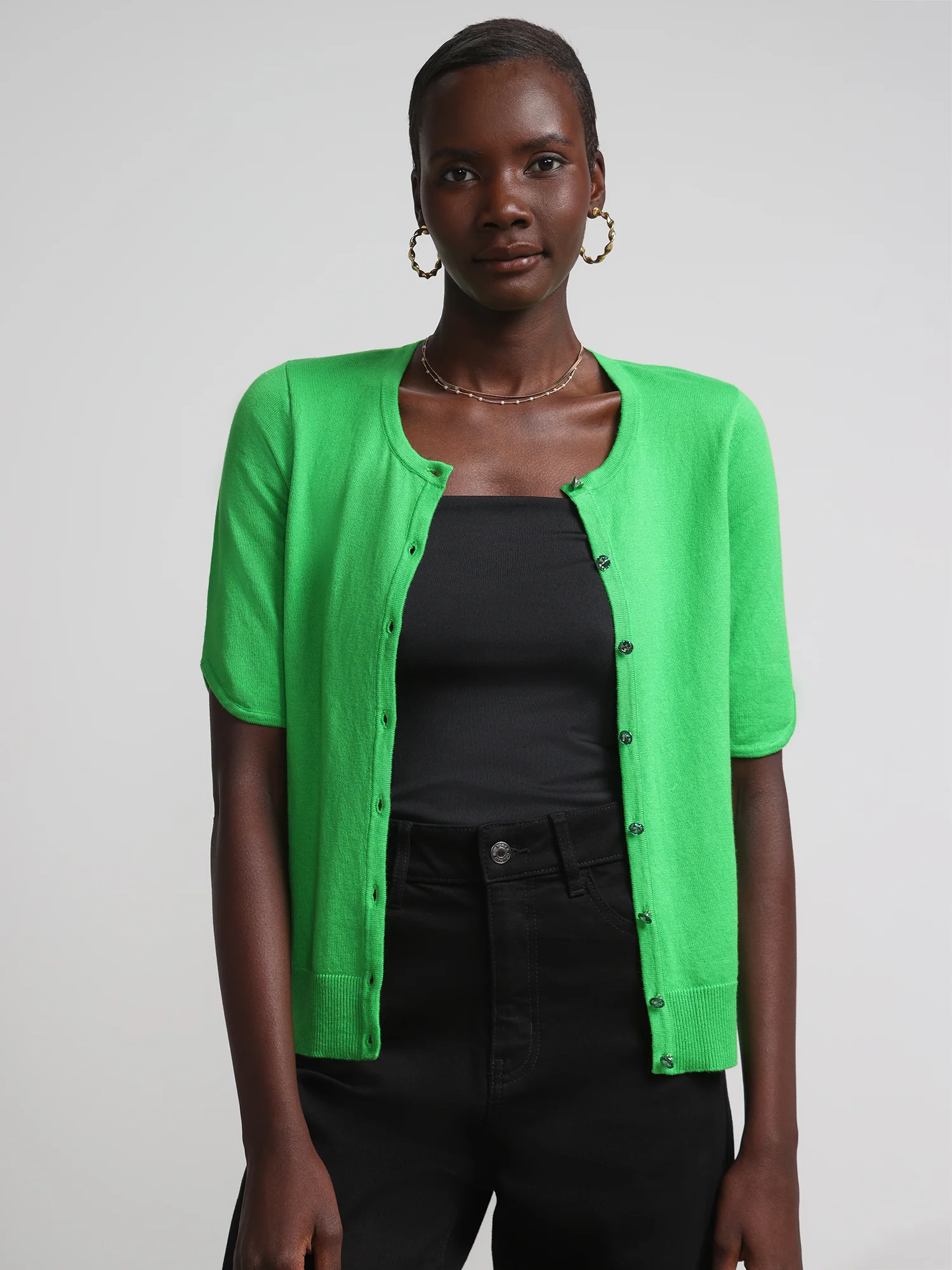 Petite Jeweled-Button Chelsea Crewneck Cardigan - Image 20