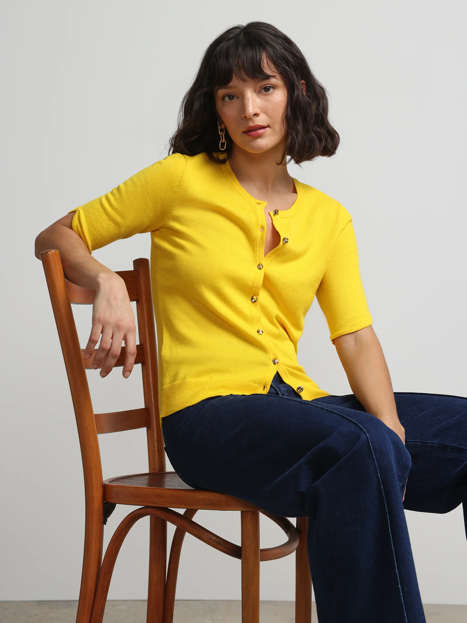 Petite Jeweled-Button Chelsea Crewneck Cardigan - Image 30