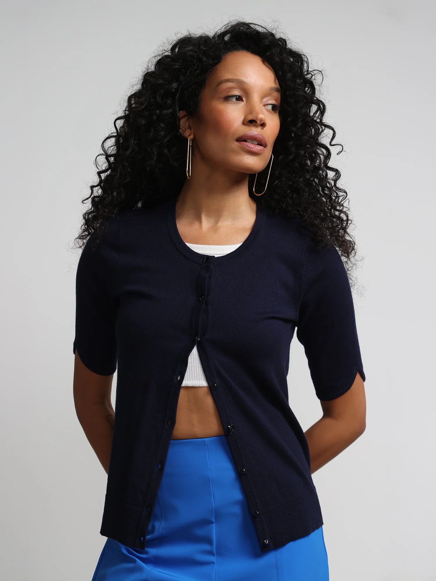 Petite Jeweled-Button Chelsea Crewneck Cardigan - Image 32