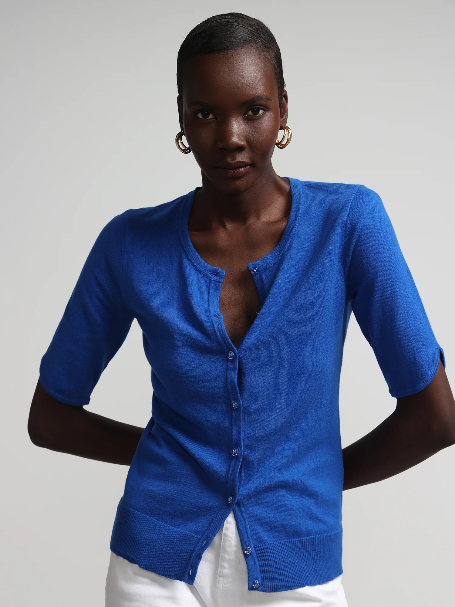 Petite Jeweled-Button Chelsea Crewneck Cardigan - Image 56