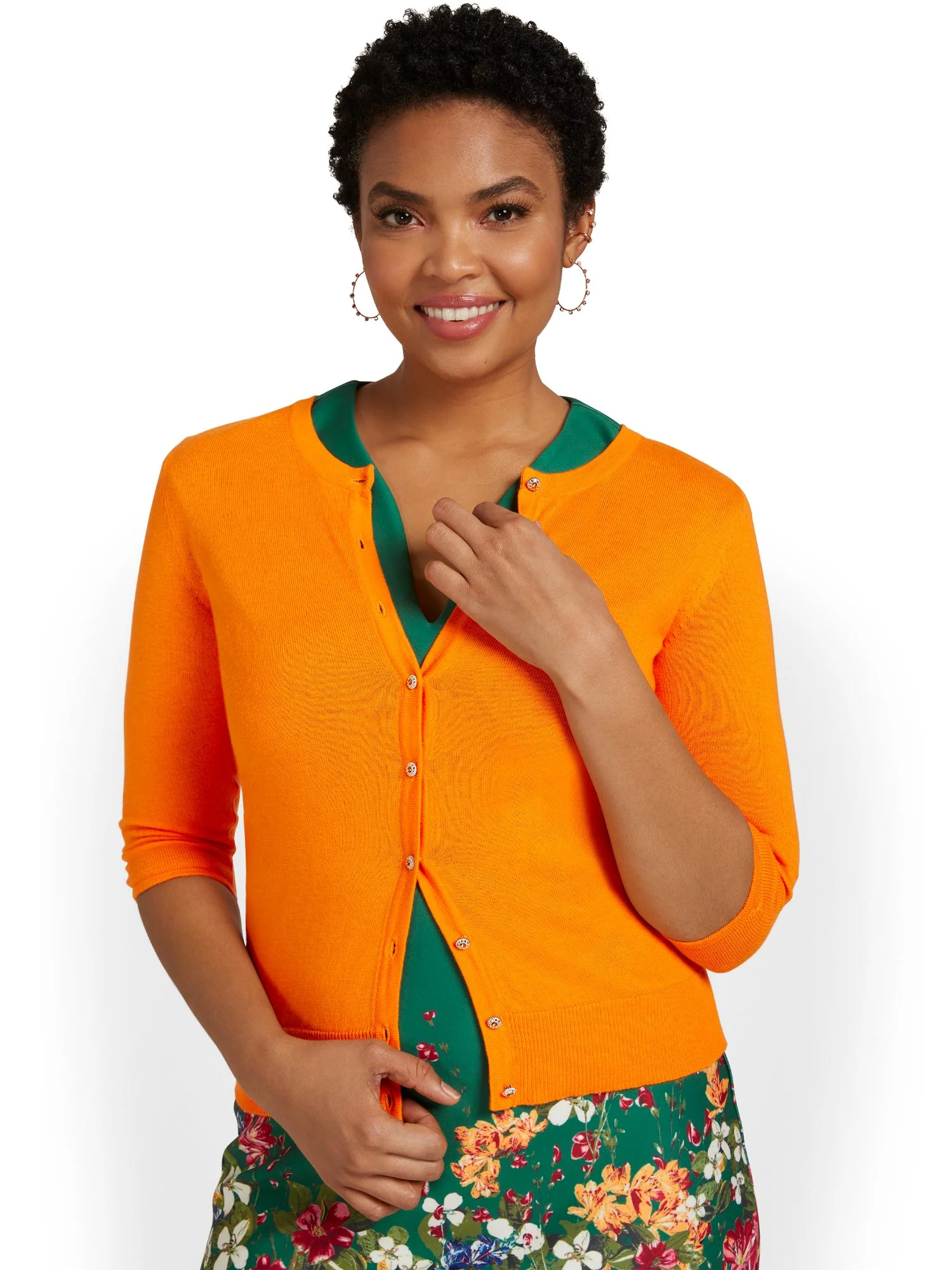 Petite Jeweled-Button Chelsea Crewneck Cardigan - Image 39