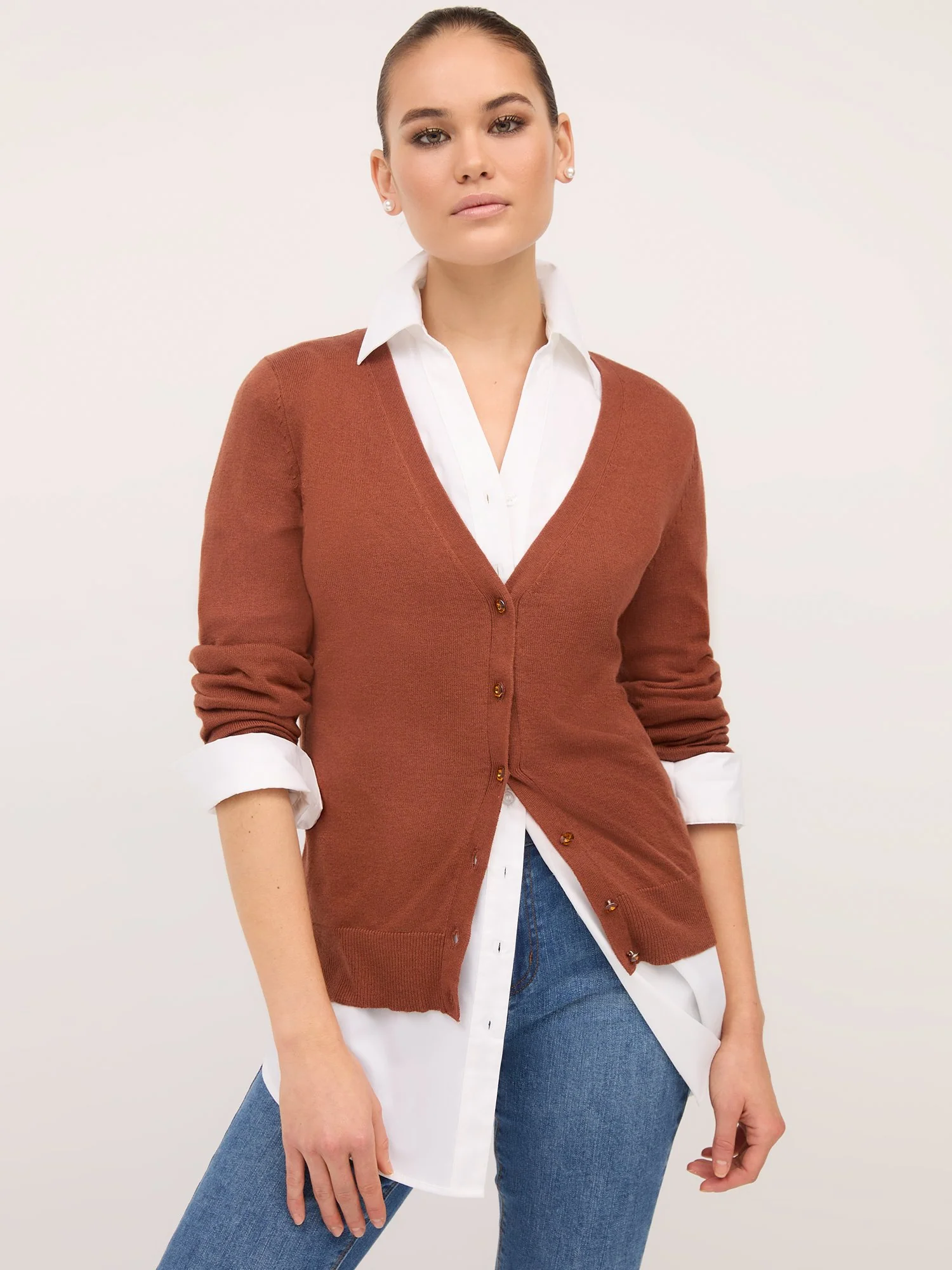 Petite Jeweled-Button Chelsea V-Neck Cardigan - Image 10