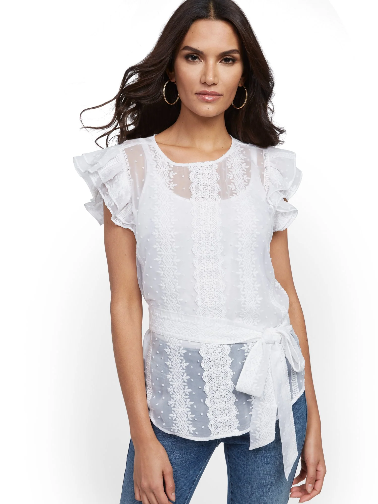Petite Lace-Trim Ruffle Top - Lily & Cali - Image 2