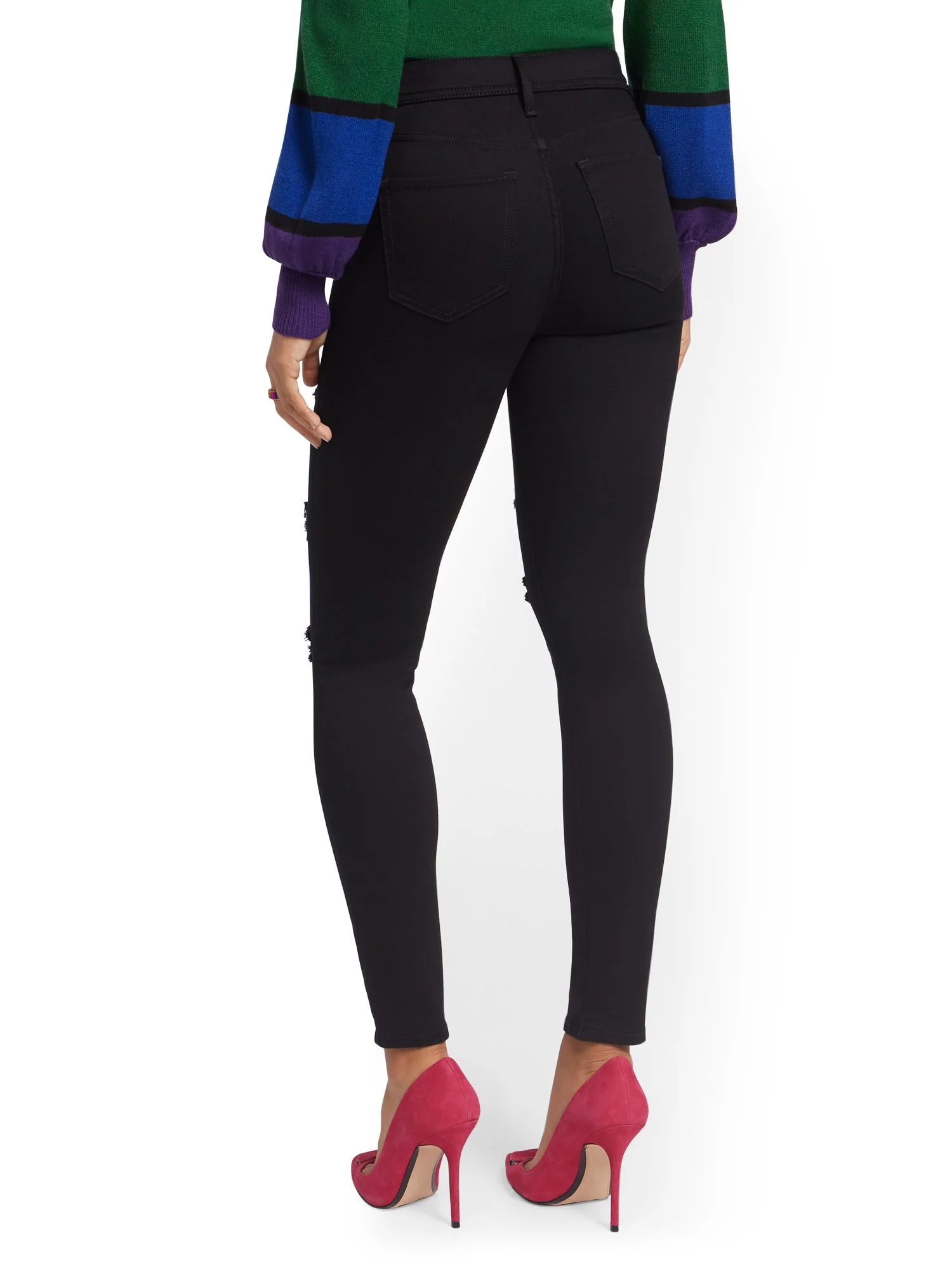 Petite Lexi High-Waisted Super-Skinny Destroyed Jeans - Black - Image 3