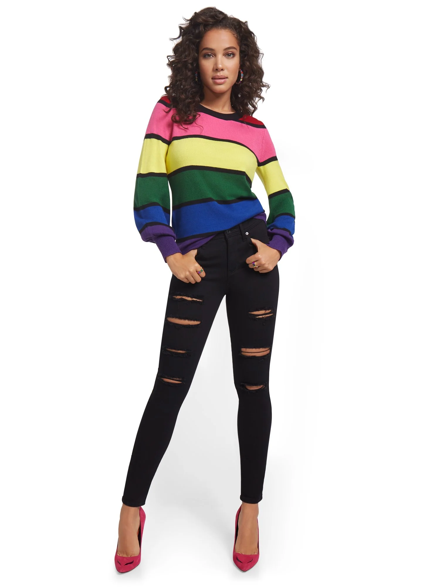 Petite Lexi High-Waisted Super-Skinny Destroyed Jeans - Black - Image 4