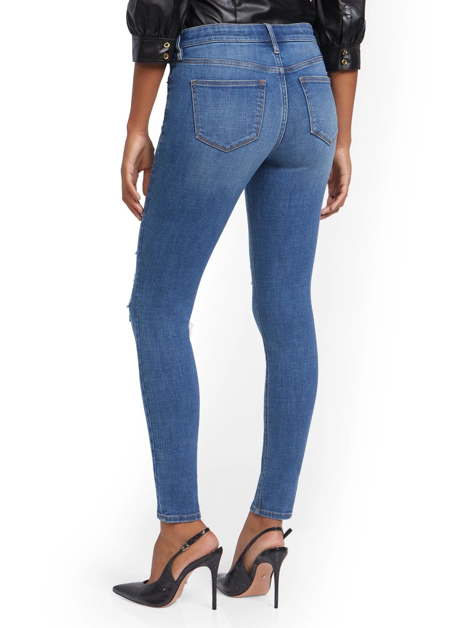 Petite Lexi Mid-Rise Destroyed Super-Skinny Jeans - Fetching Wash - Image 2