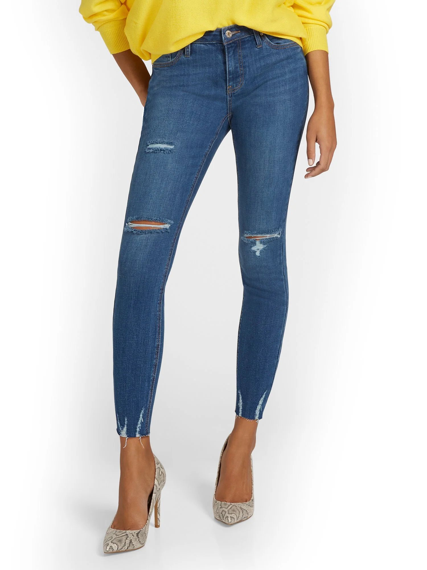 Petite Lexi Mid-Rise Super-Skinny Ankle Jeans - Dark Blue Wash - Image 2