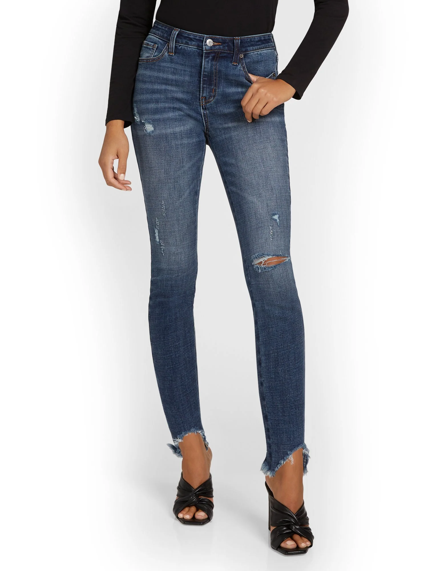Petite Lexi Mid-Rise Super-Skinny Distressed Ankle Jeans - Dark Blue Wash - Image 2