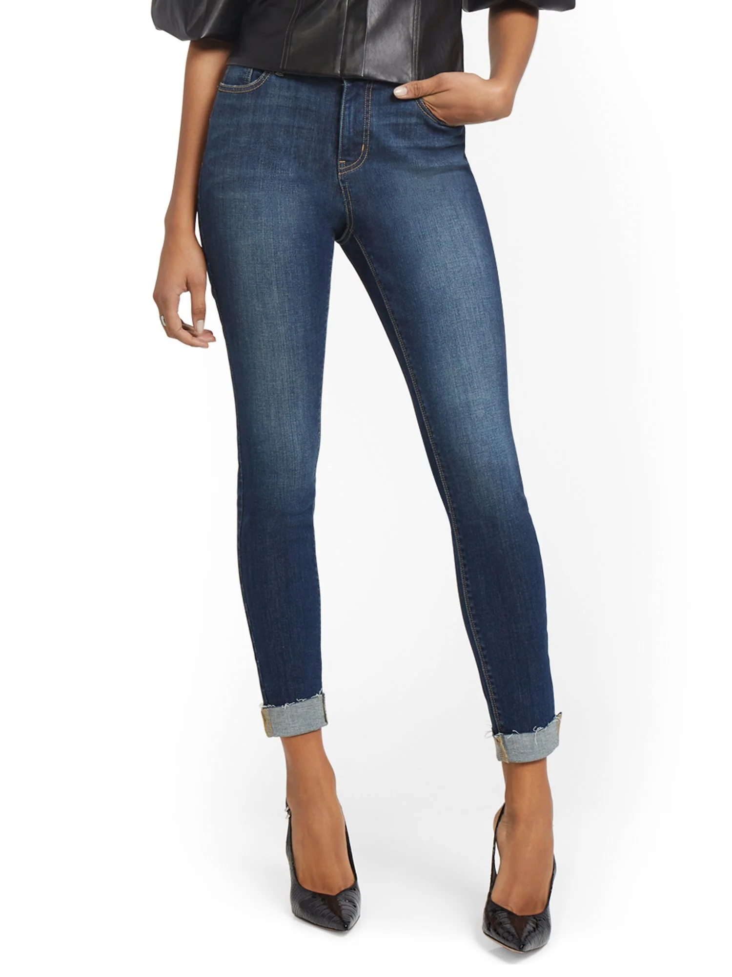 Petite Lexi Mid-Rise Super-Skinny Jeans - Foxy Blue - Image 2
