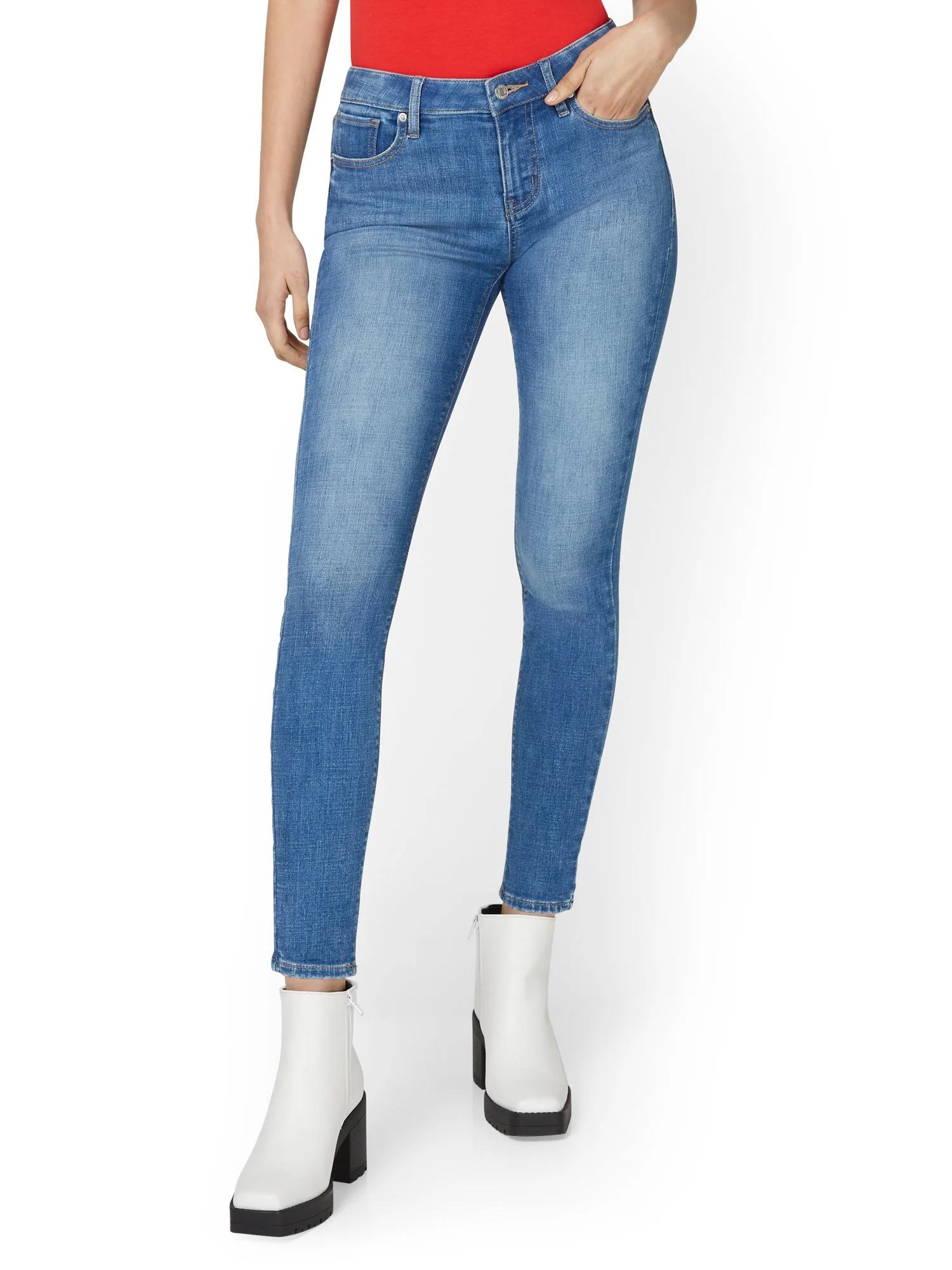 Petite Lexi Mid-Rise Super-Skinny Jeans - Medium Wash - Image 2