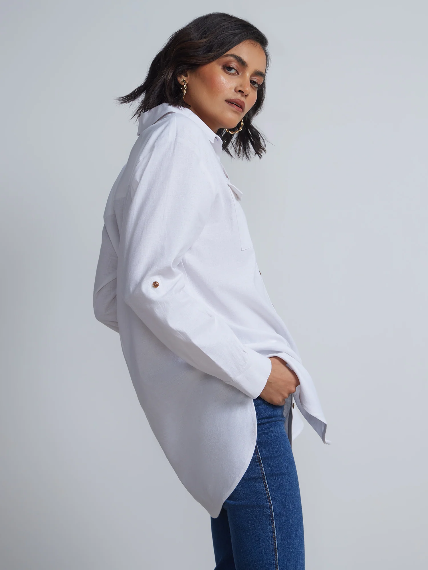 Petite Linen-Blend Boyfriend Button-Front - NY&C Madison Shirt® - Image 2