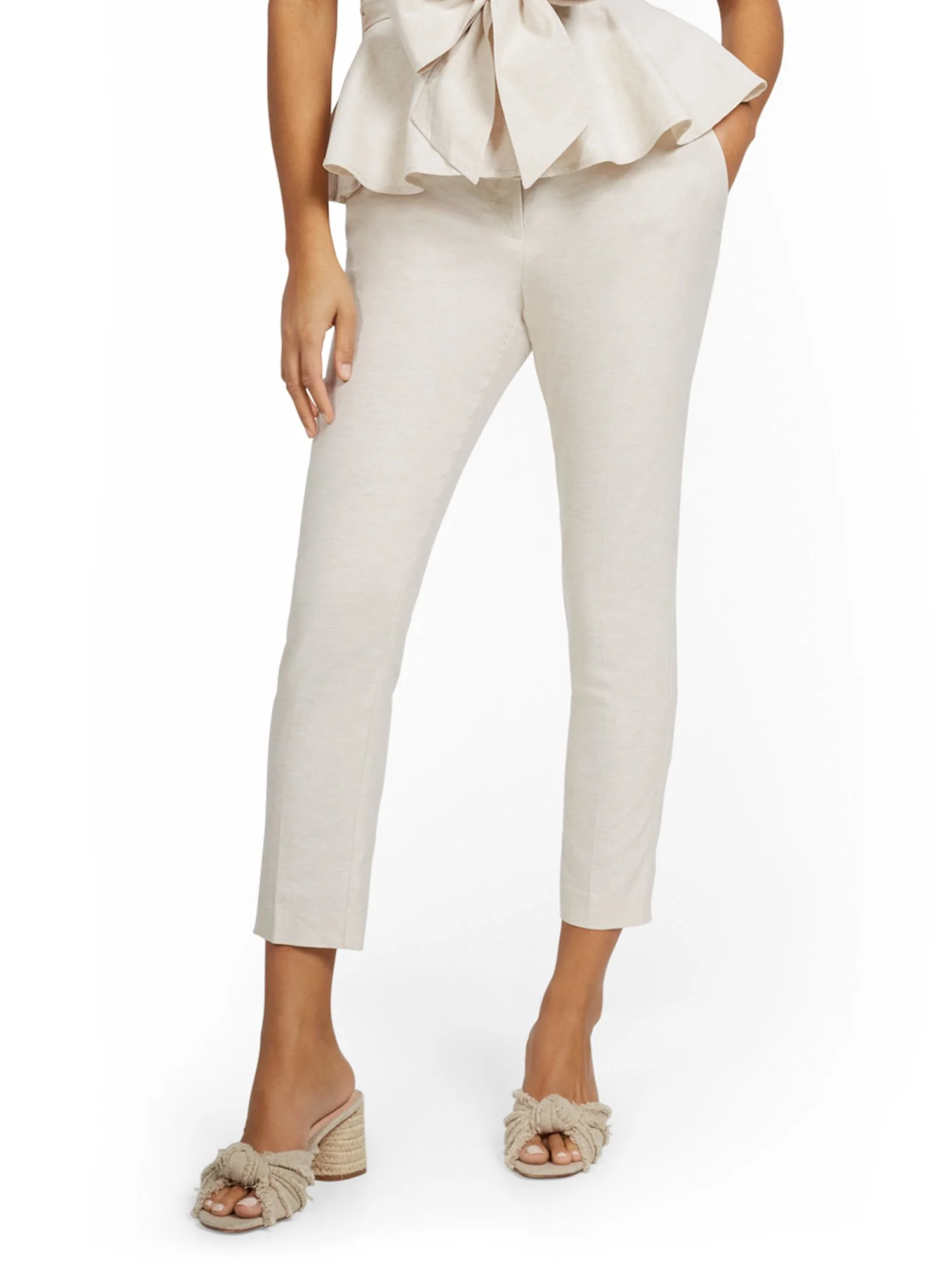 Petite Linen-Blend High-Waisted O-Ring Belt Ankle Pant