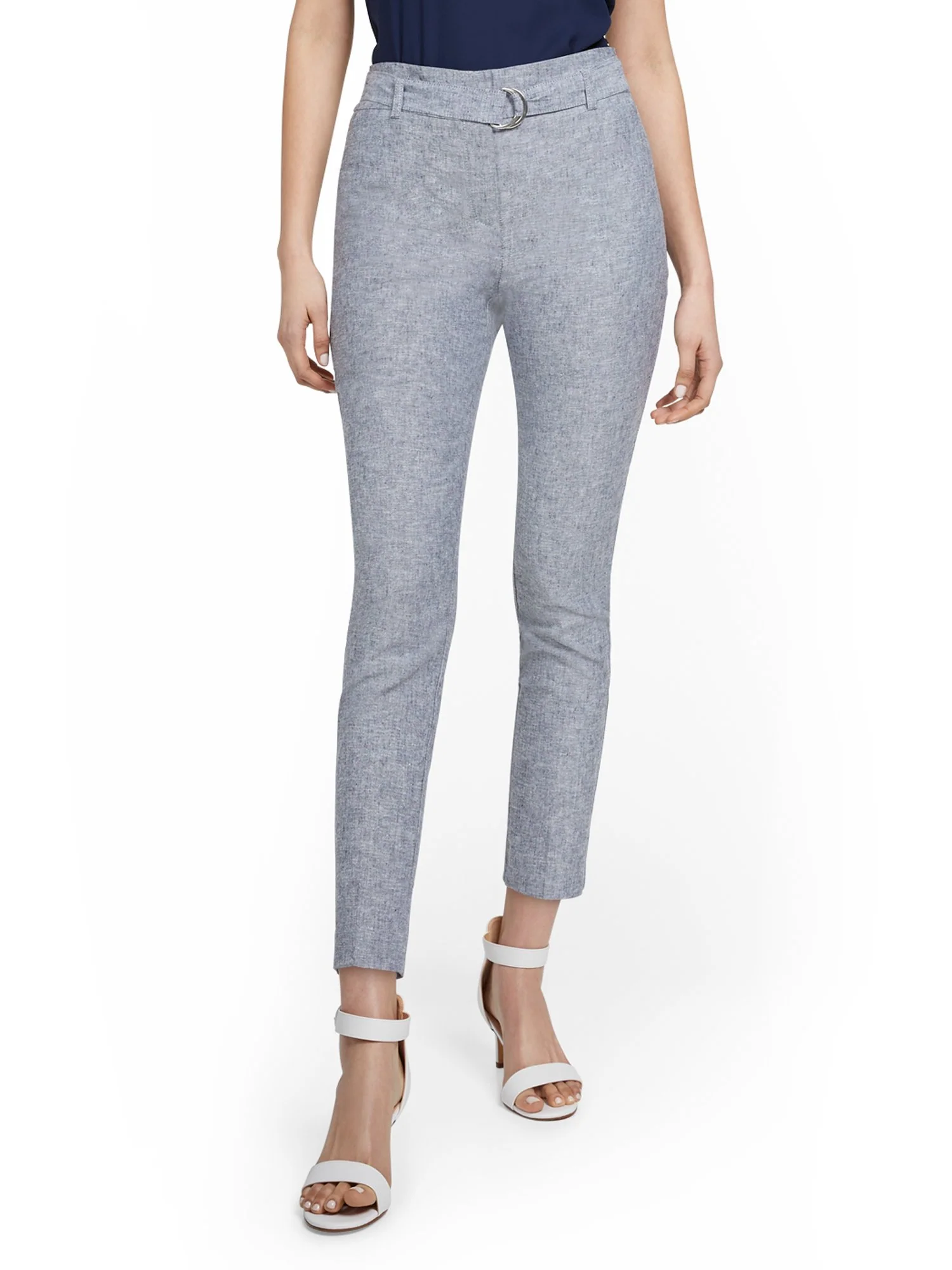 Petite Linen-Blend High-Waisted O-Ring Belt Ankle Pant - Image 4