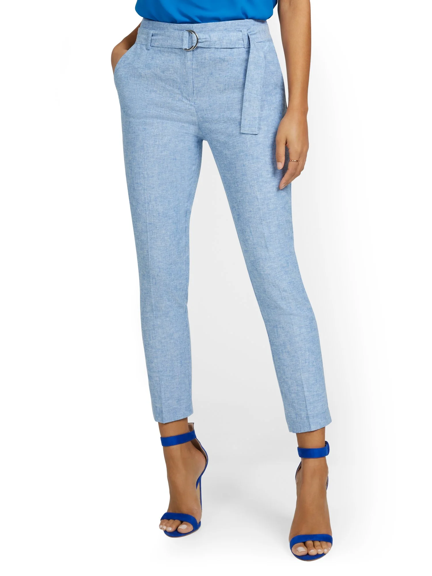 Petite Linen-Blend High-Waisted O-Ring Belt Ankle Pant - Image 9