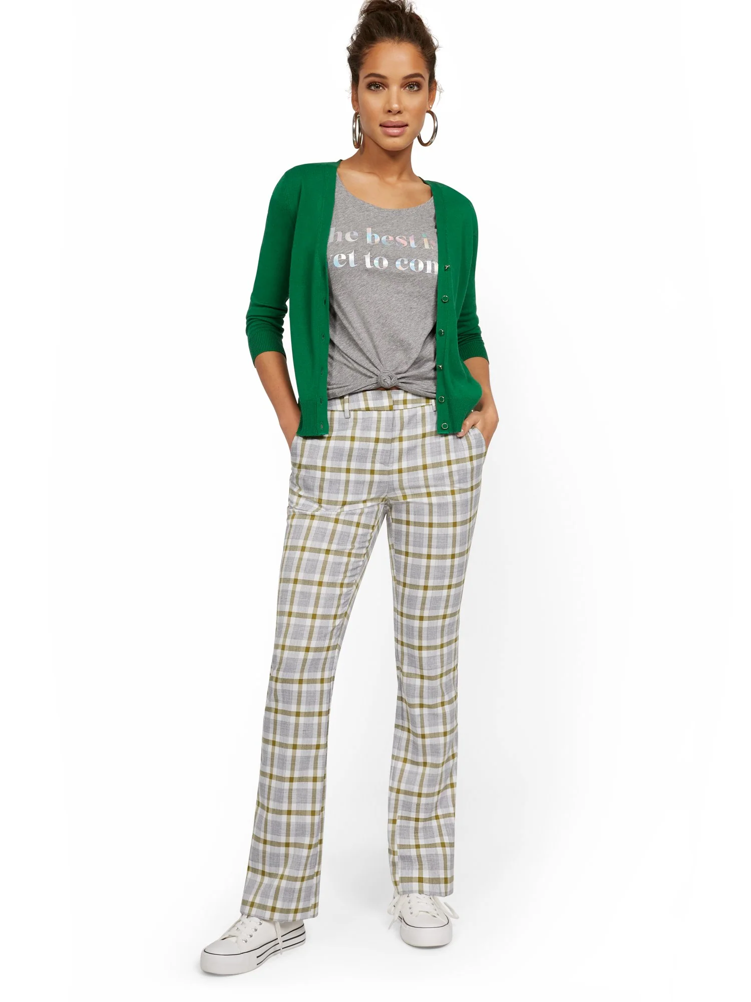 Petite Mid-Rise Modern Bootcut Pant - Plaid - Image 4