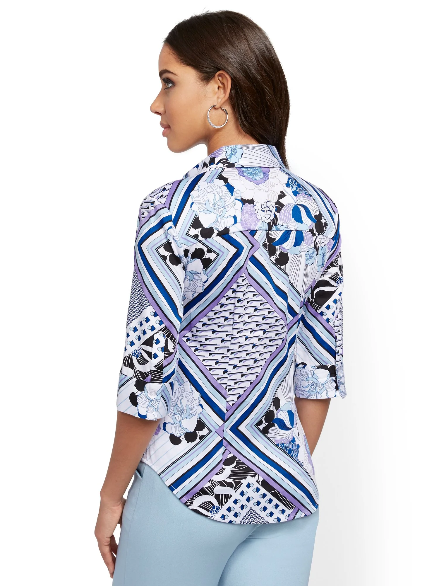 Petite Mixed-Print Madison Stretch Shirt - Secret Snap - 7th Avenue - Image 6