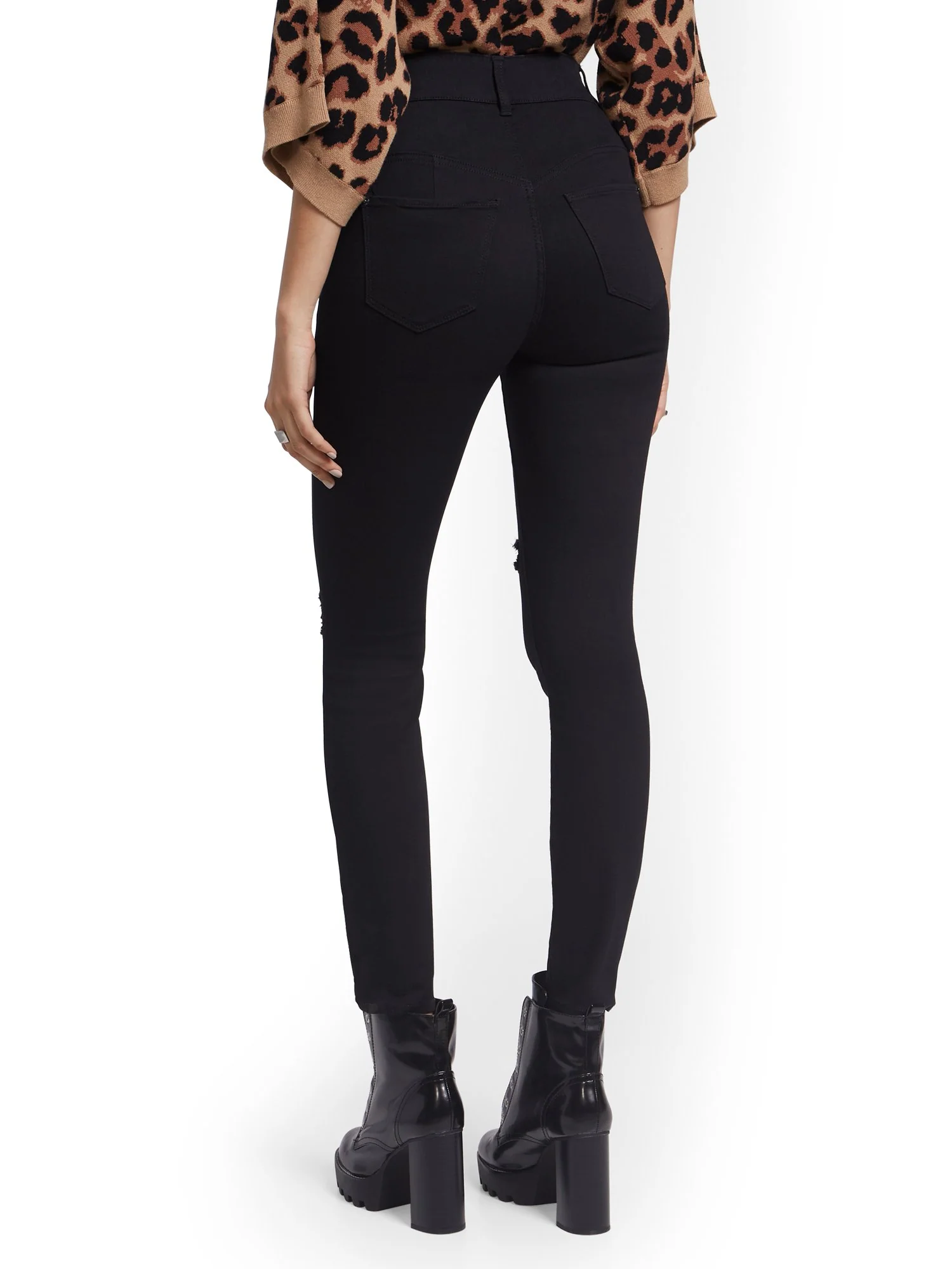Petite Mya Curvy High-Waisted Sculpting No Gap Super-Skinny Ankle Jeans - Black - Image 3