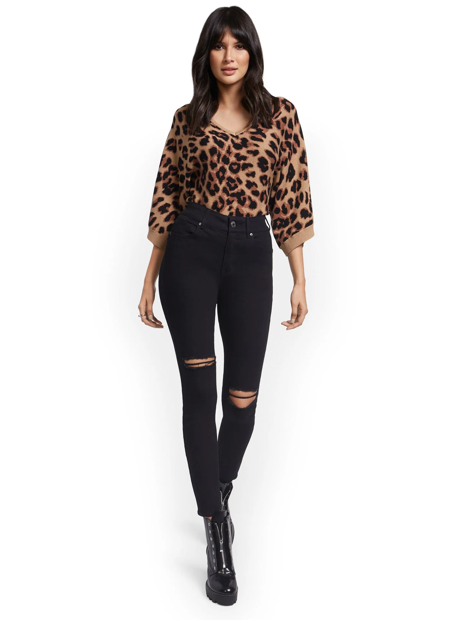 Petite Mya Curvy High-Waisted Sculpting No Gap Super-Skinny Ankle Jeans - Black - Image 5