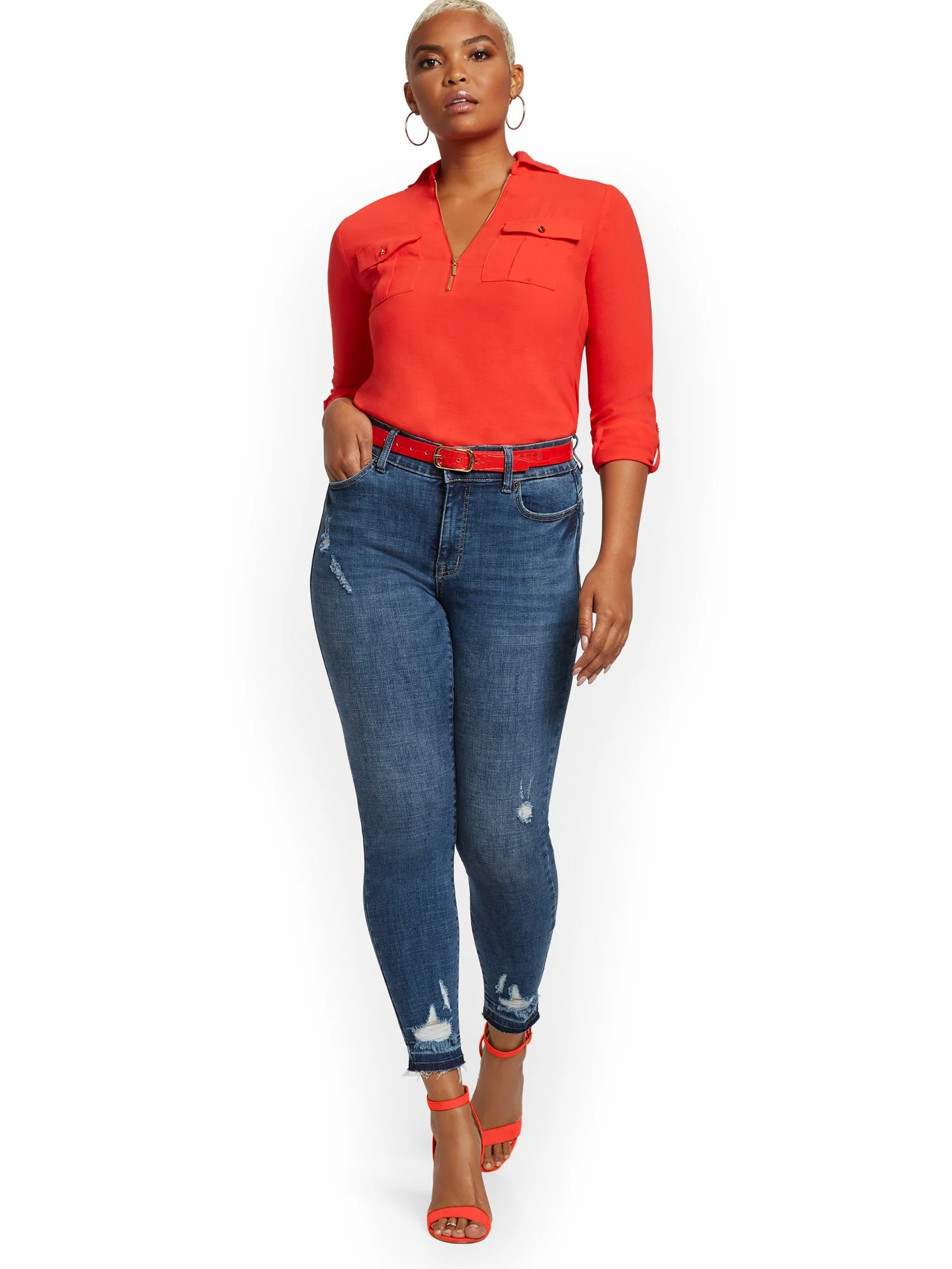 Petite Mya Curvy High-Waisted Sculpting No Gap Super-Skinny Ankle Jeans - Chameleon Blue - Image 5