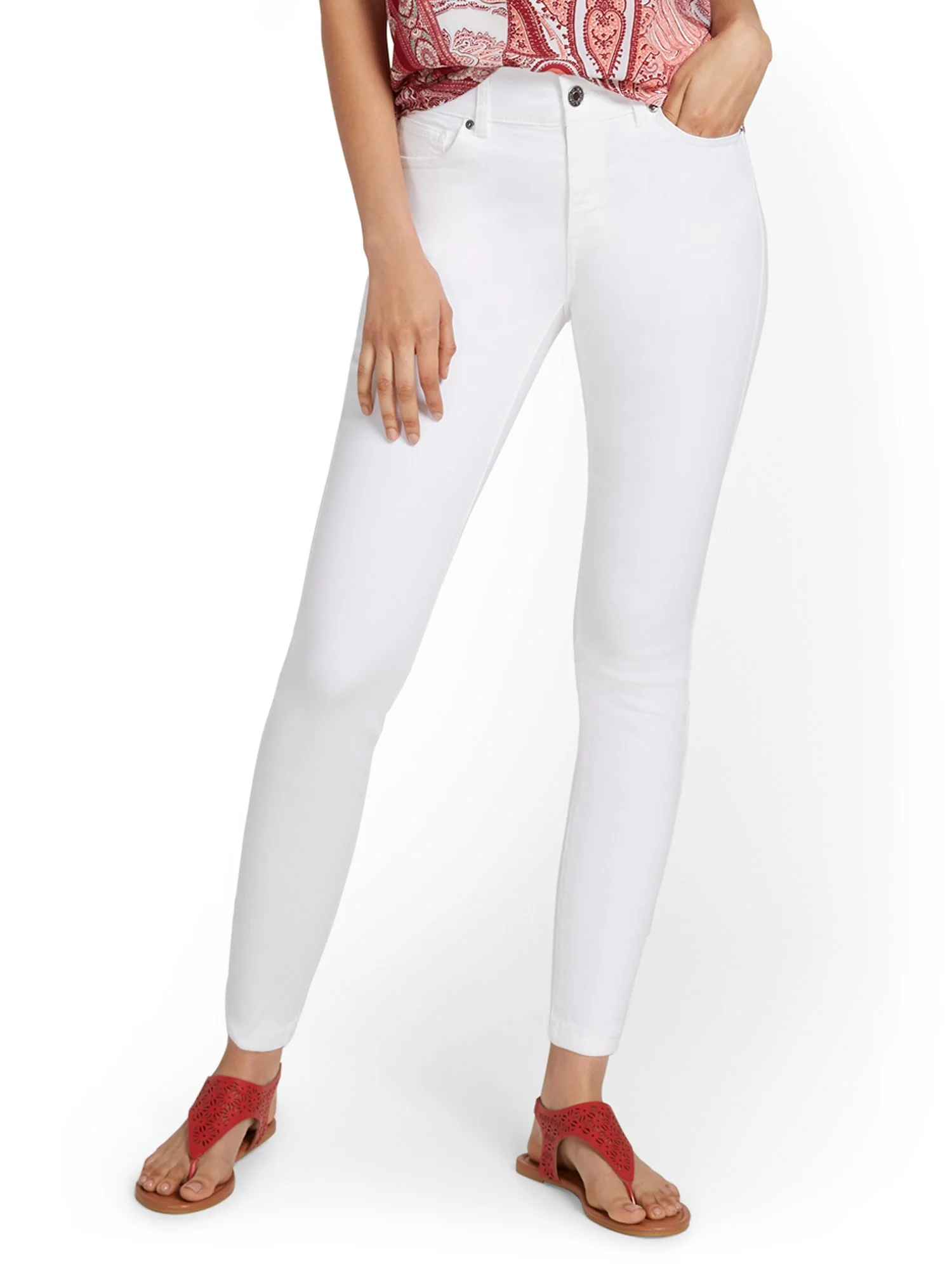 Petite Mya Curvy High-Waisted Sculpting No Gap Super-Skinny Ankle Jeans - White - Image 2