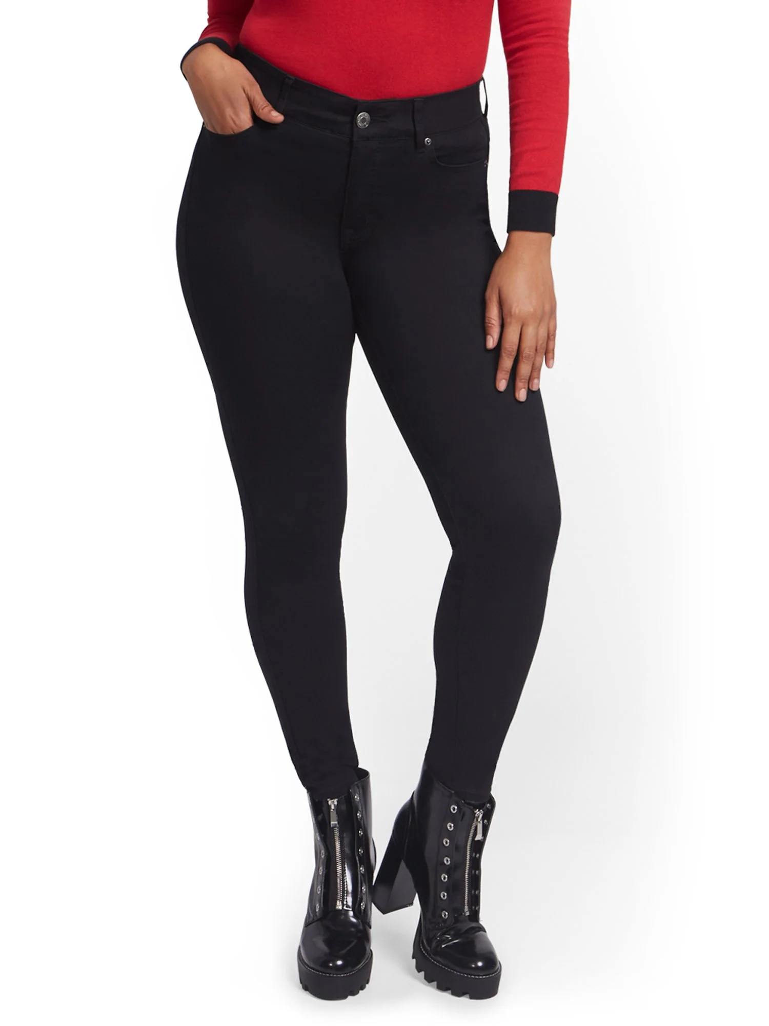 Petite Mya Curvy High-Waisted Sculpting No Gap Super-Skinny Jeans - Black - Image 2