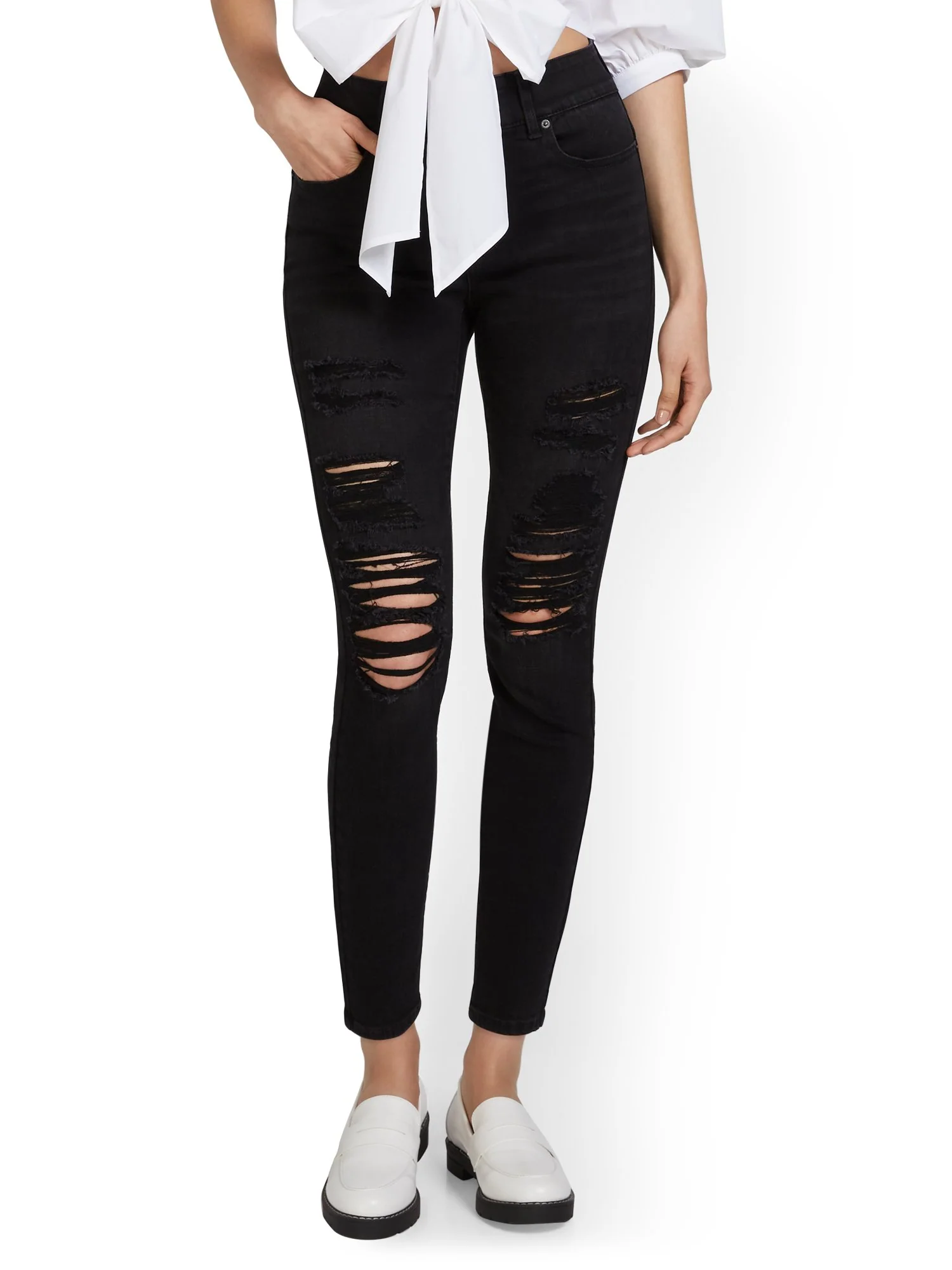Petite Mya Curvy High-Waisted Super-Skinny Jeans - Black - Image 2