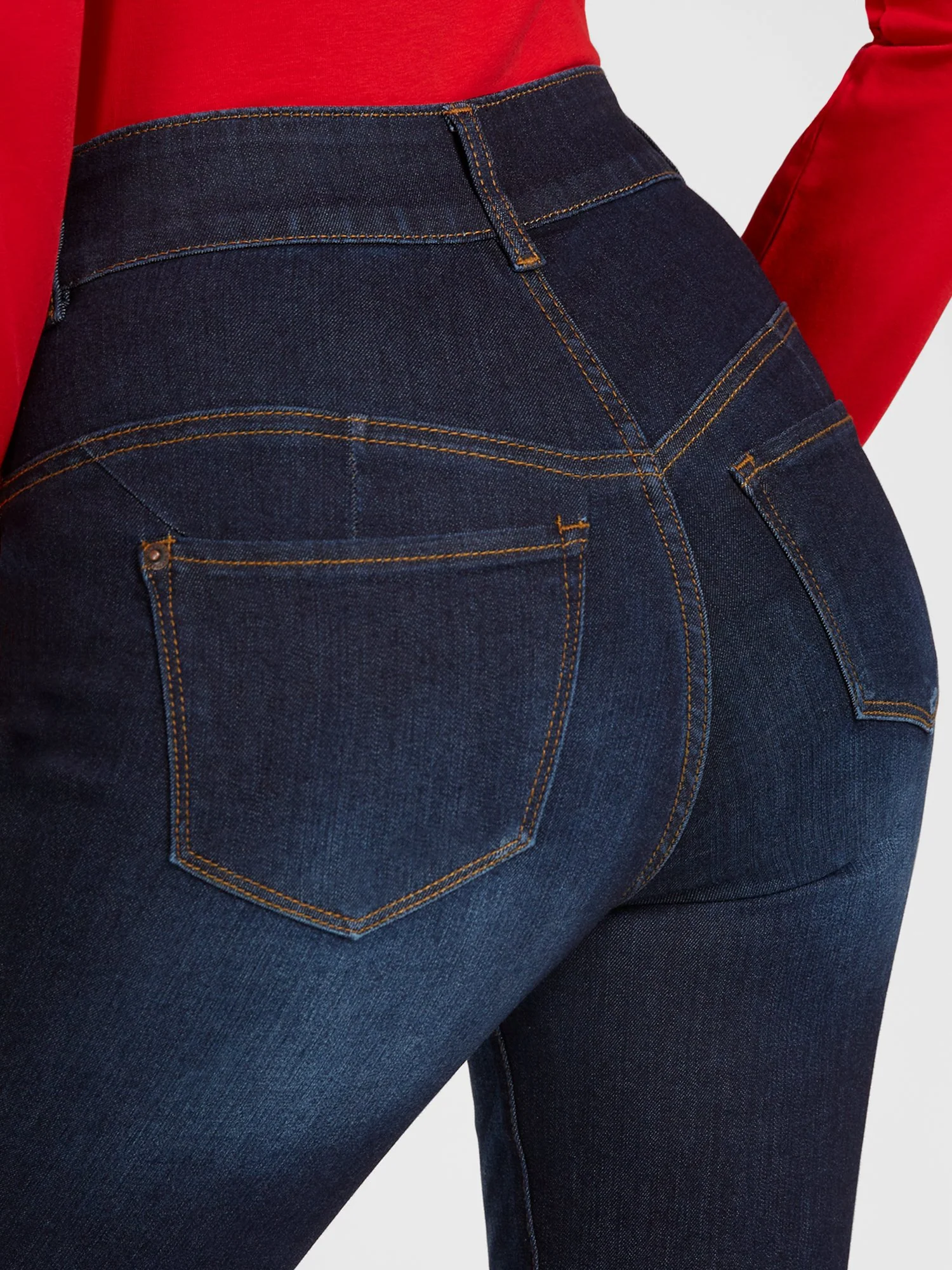 Petite Mya Curvy Ultra High-Waisted Sculpting No-Gap Super-Skinny Ankle Jeans - Dark Blue Wash - Image 4