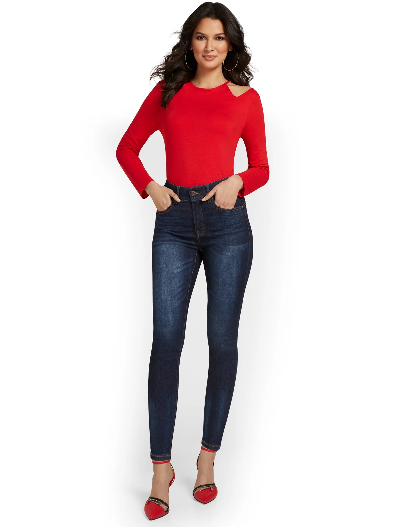 Petite Mya Curvy Ultra High-Waisted Sculpting No-Gap Super-Skinny Ankle Jeans - Dark Blue Wash - Image 5