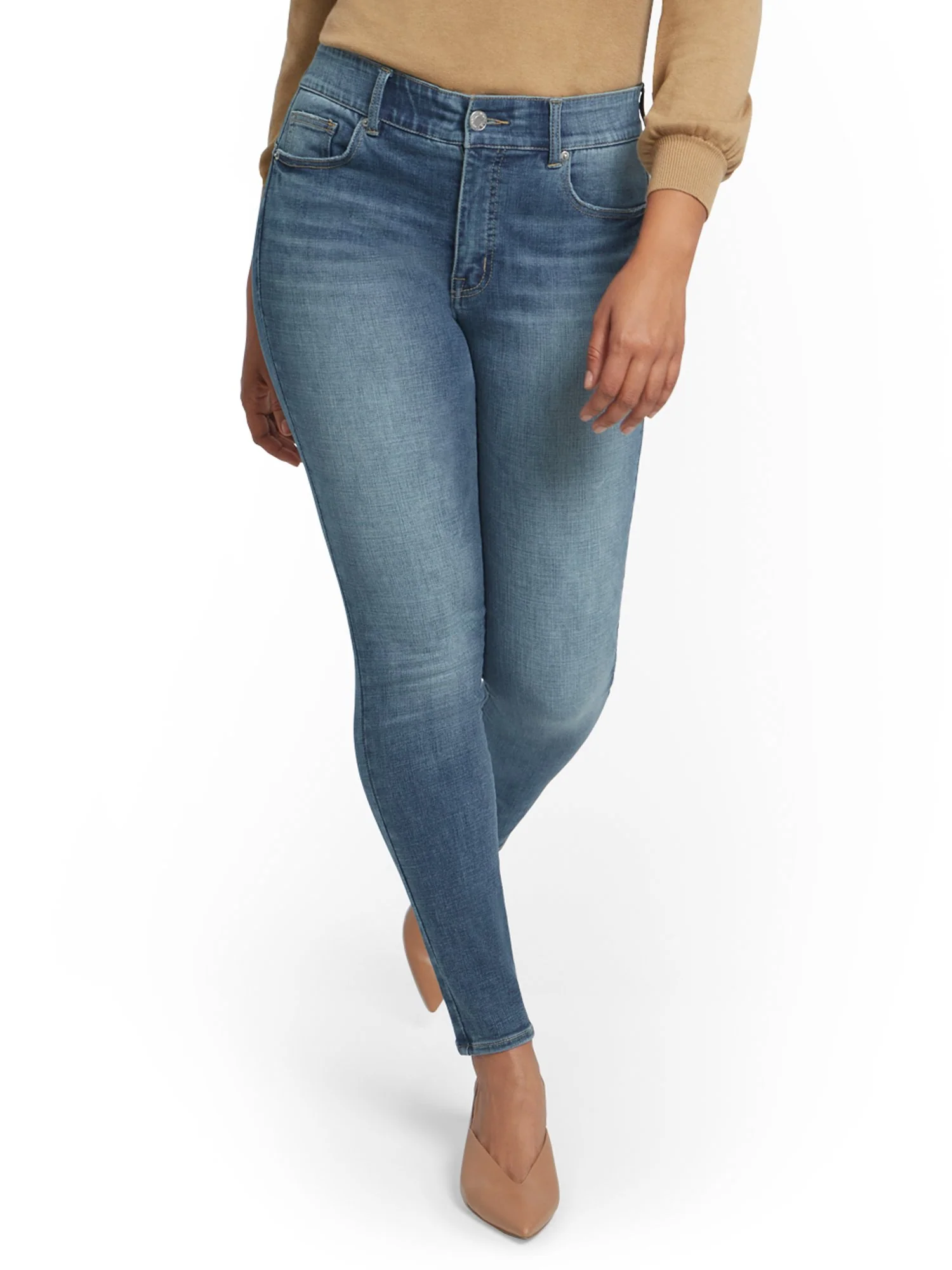 Petite Mya Super High-Waisted Shaping No Gap Super-Skinny Ankle Jeans - Light Wash