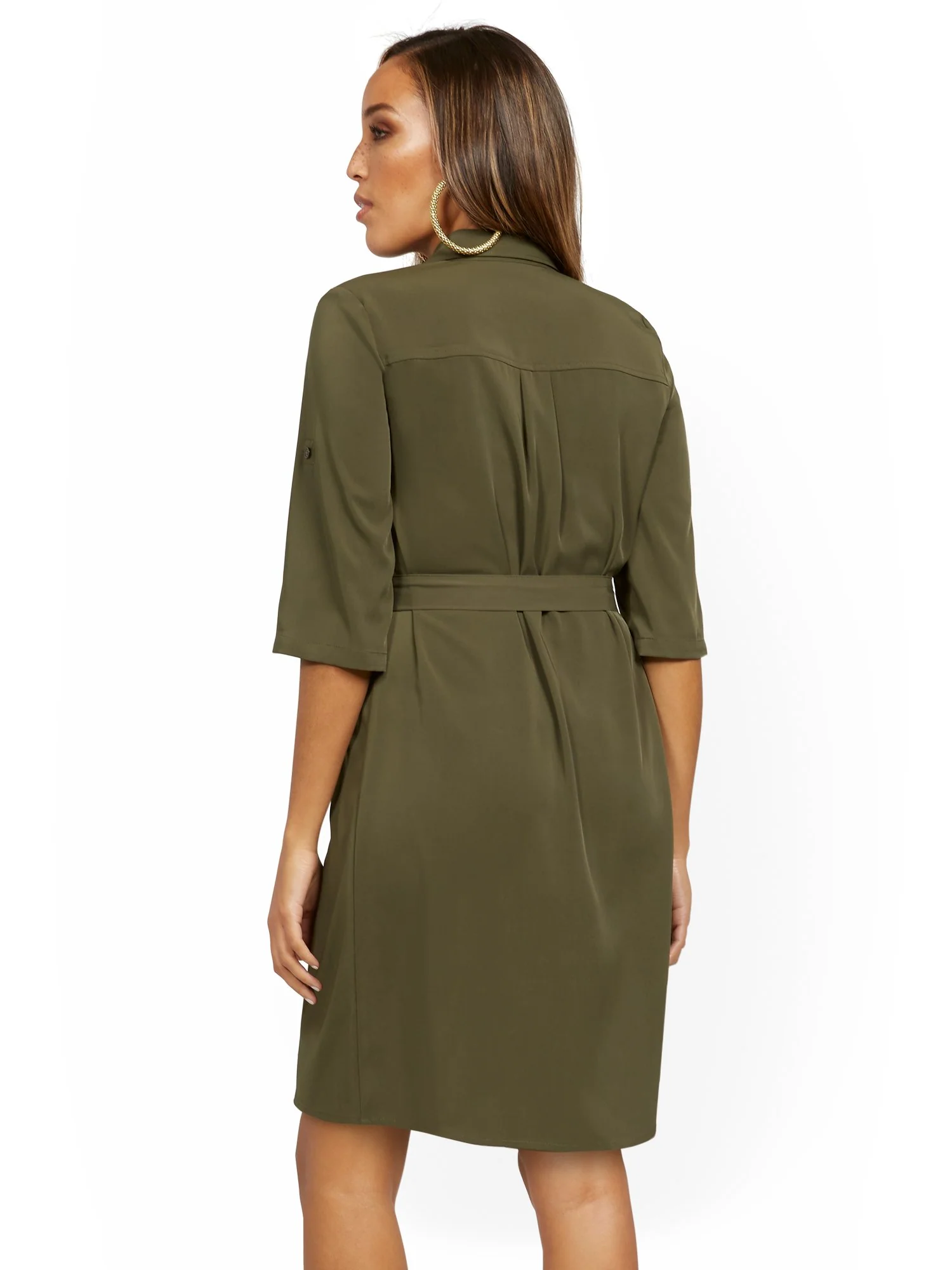Petite Olive Four-Pocket Shirtdress with Zip - Image 3
