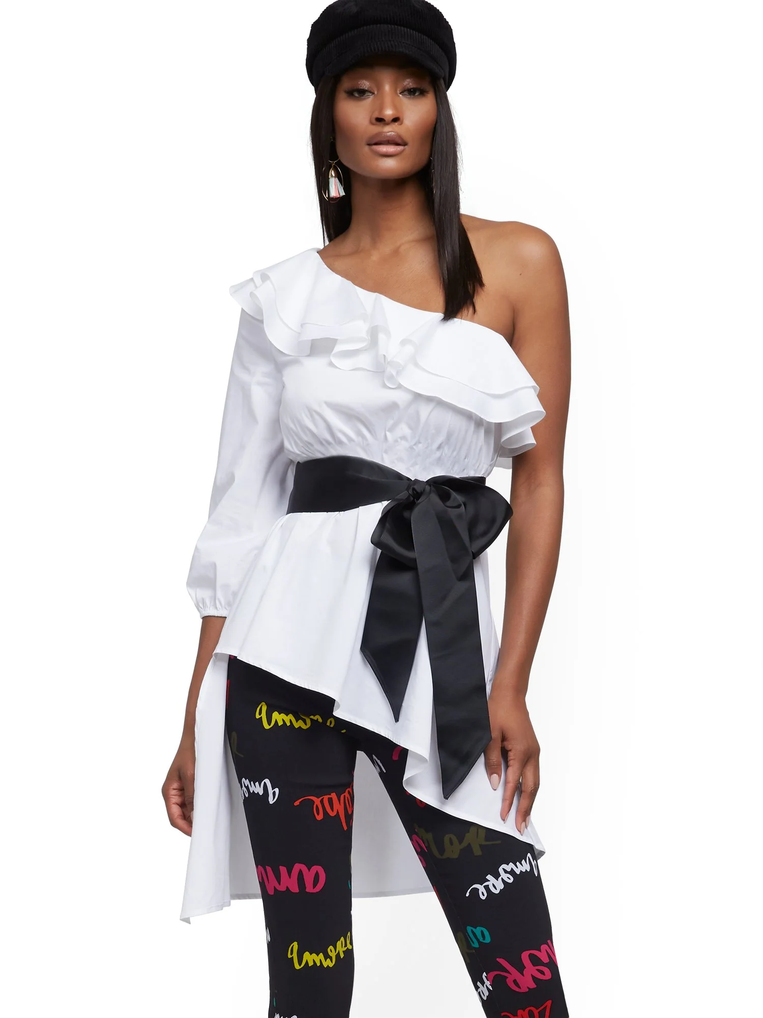 Petite One-Shoulder Poplin Top - 7th Avenue - Image 2