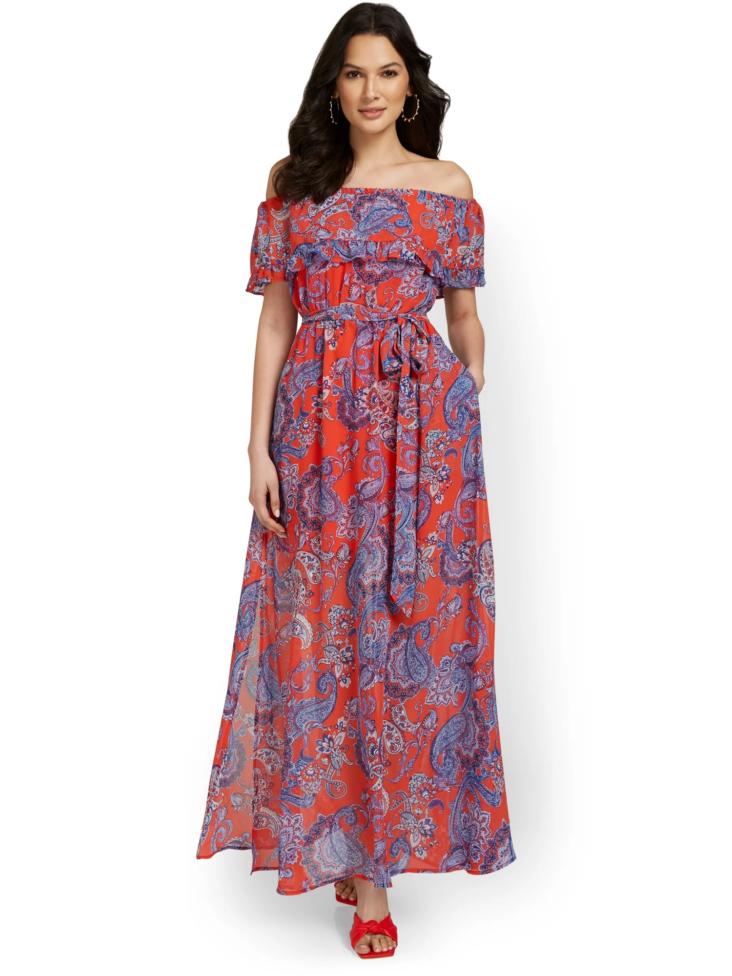 Petite Paisley Off-The-Shoulder Maxi Dress - Image 2